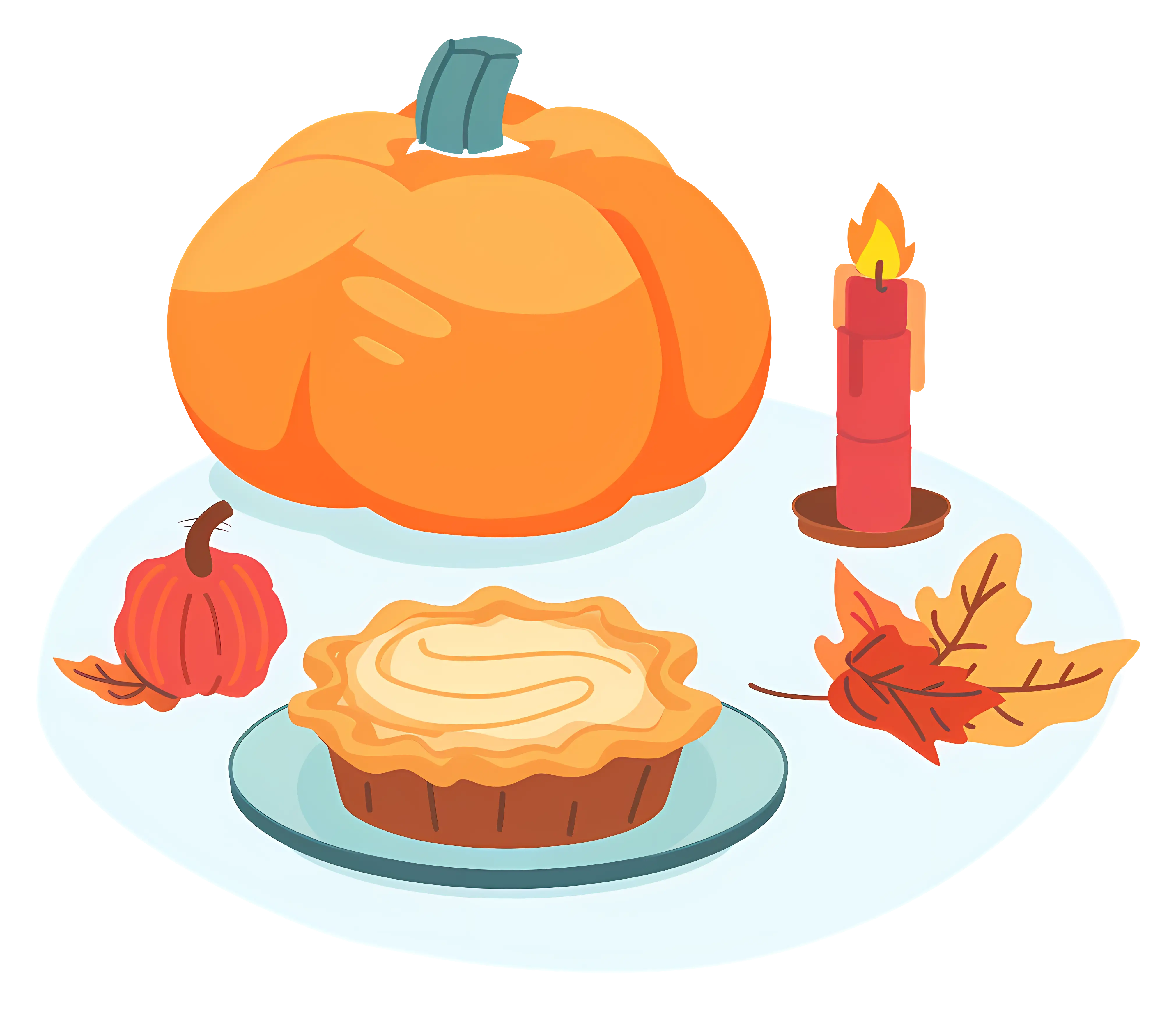 Pumpkin Pie with Autumn Decorations for Thanksgiving