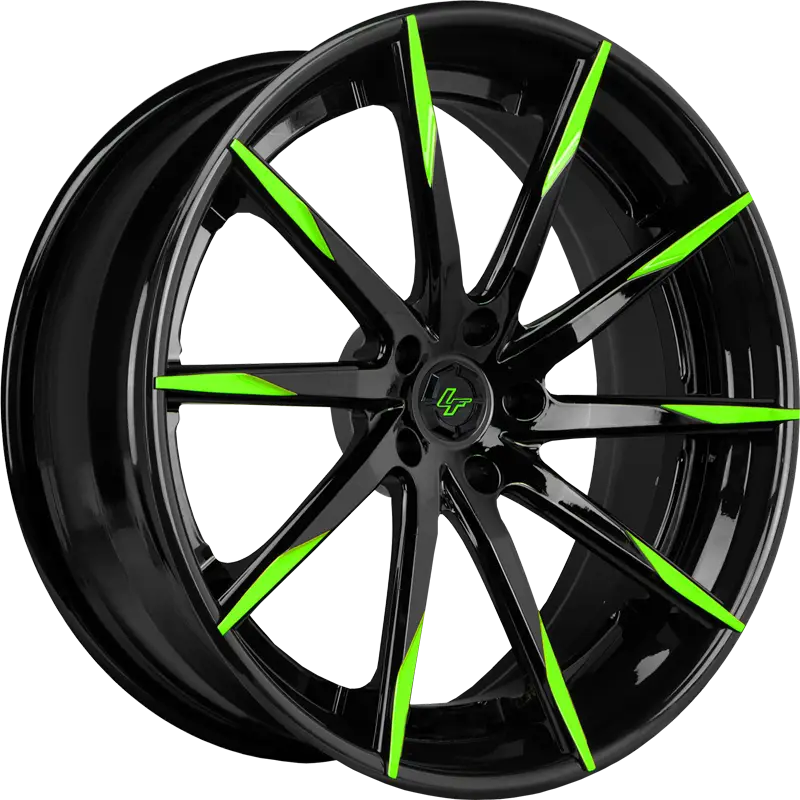 Black Alloy Wheel with Green Accents