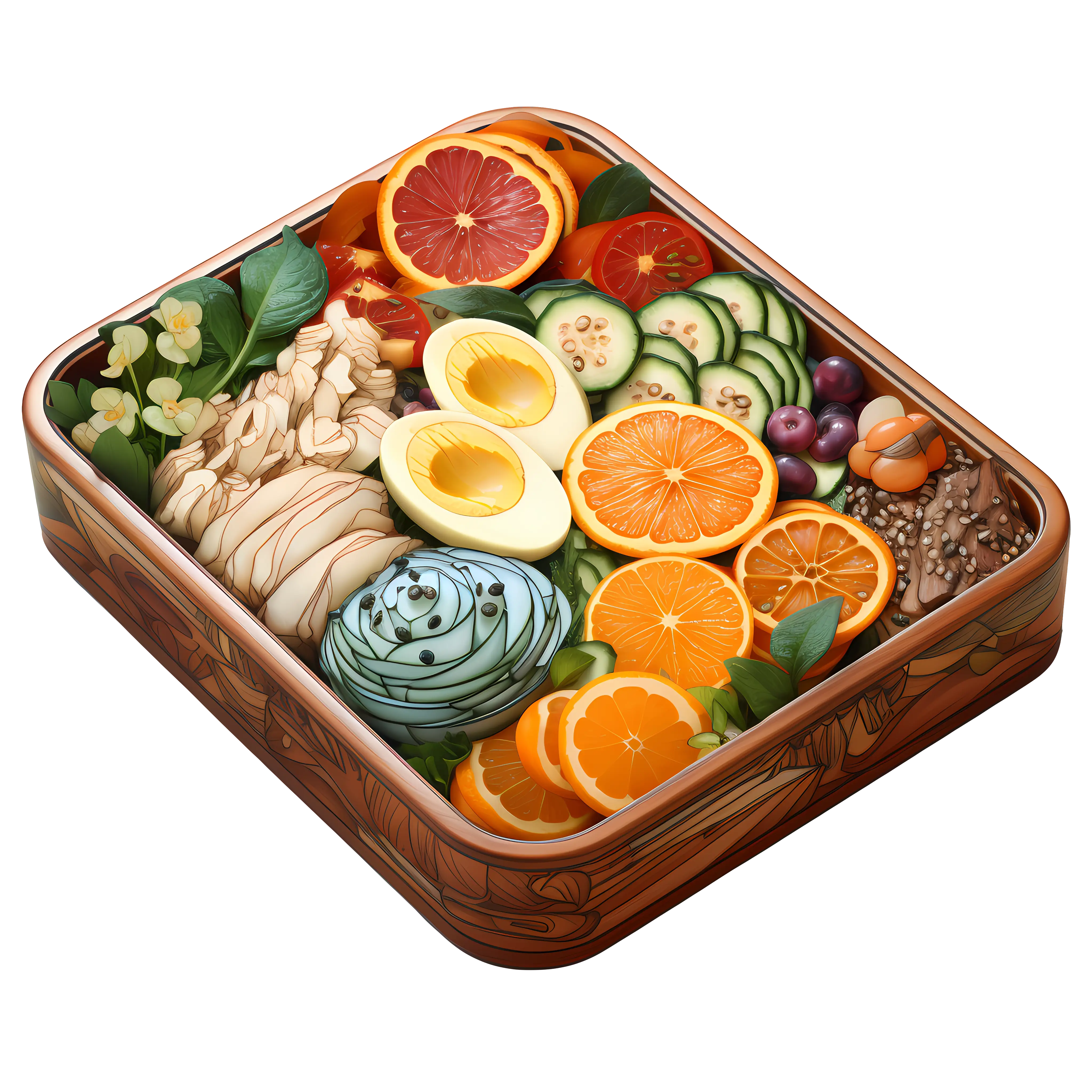 Colorful Bento Box with Eggs and Fruits