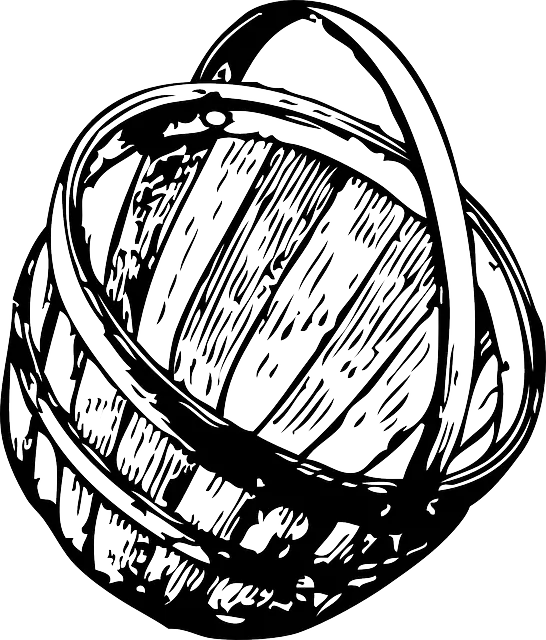 Black and White Illustration of Wooden Basket