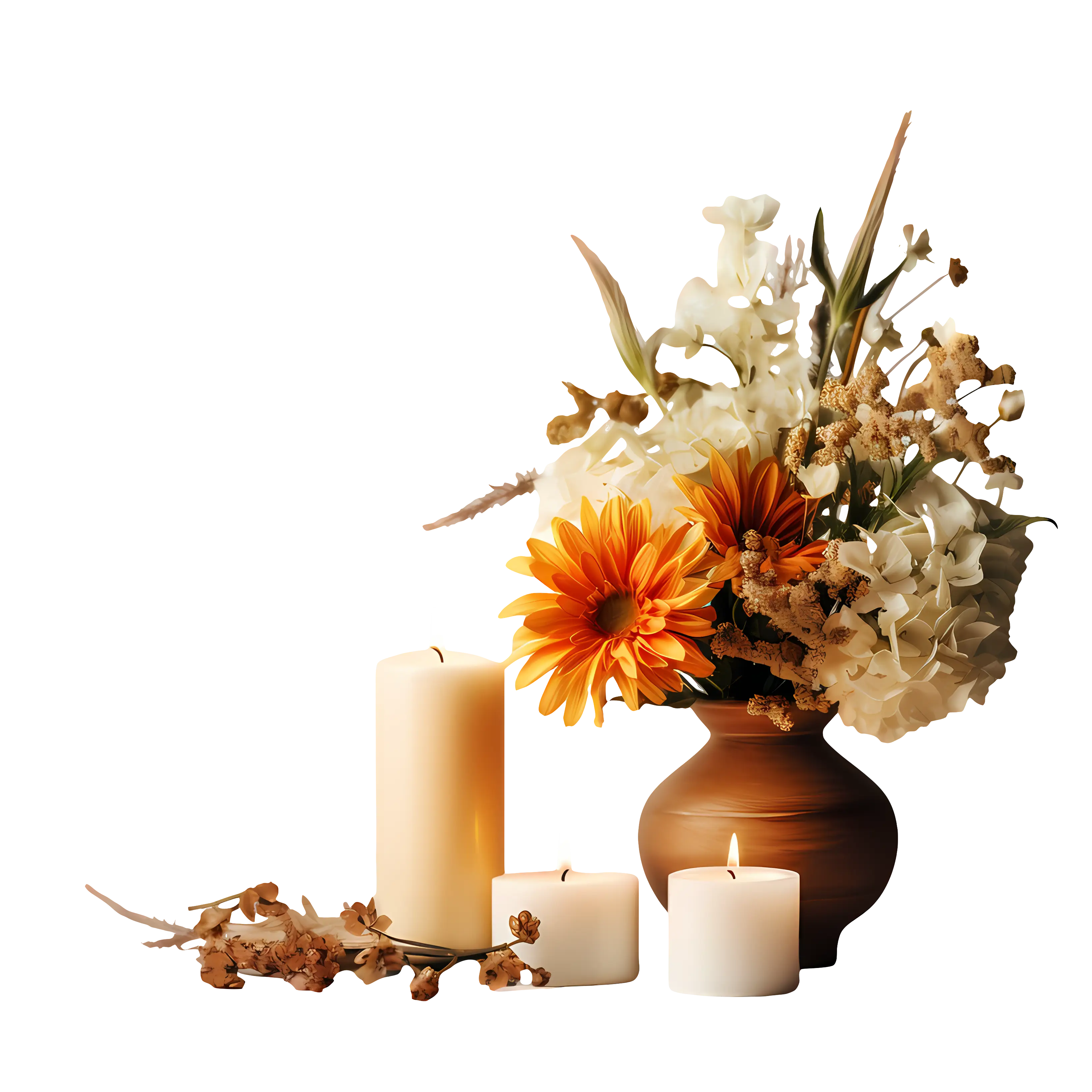 Flowers and Candles in a Vase
