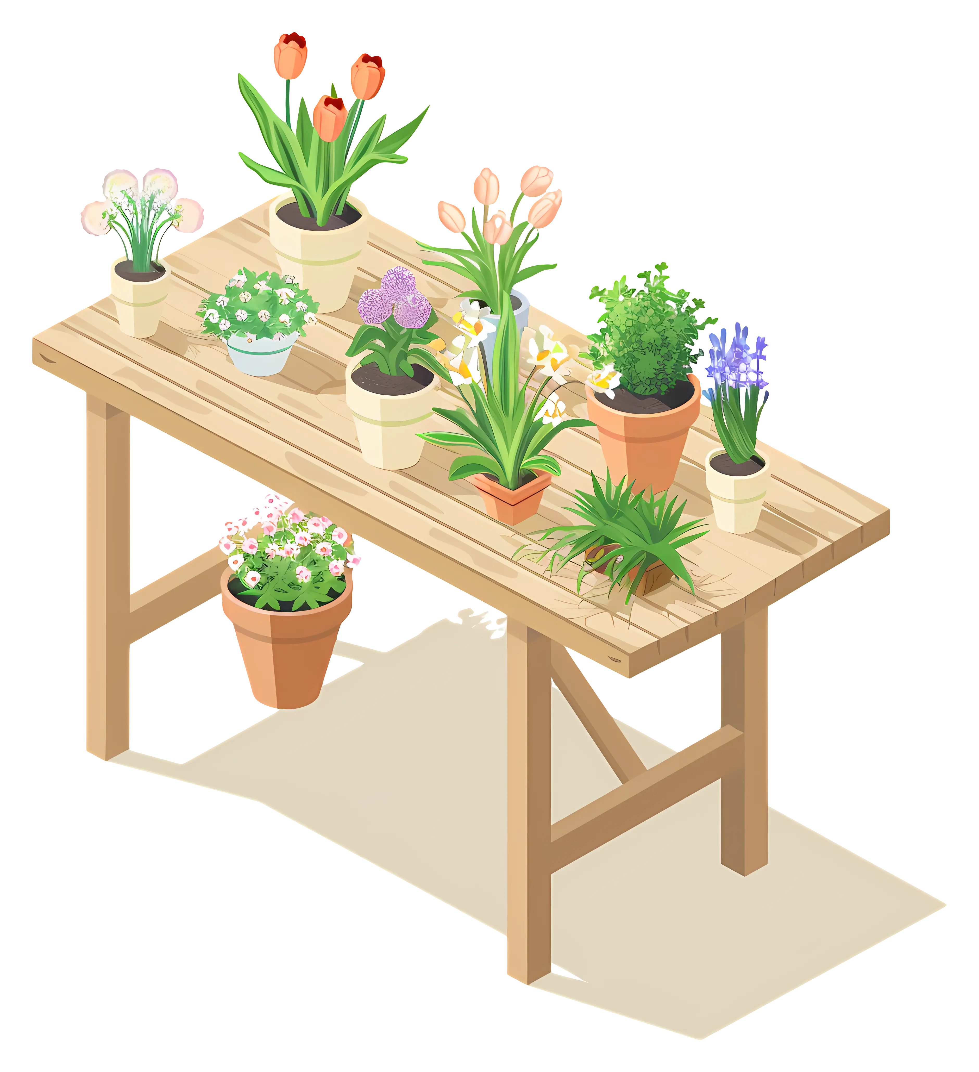 Assorted Potted Plants on Wooden Table