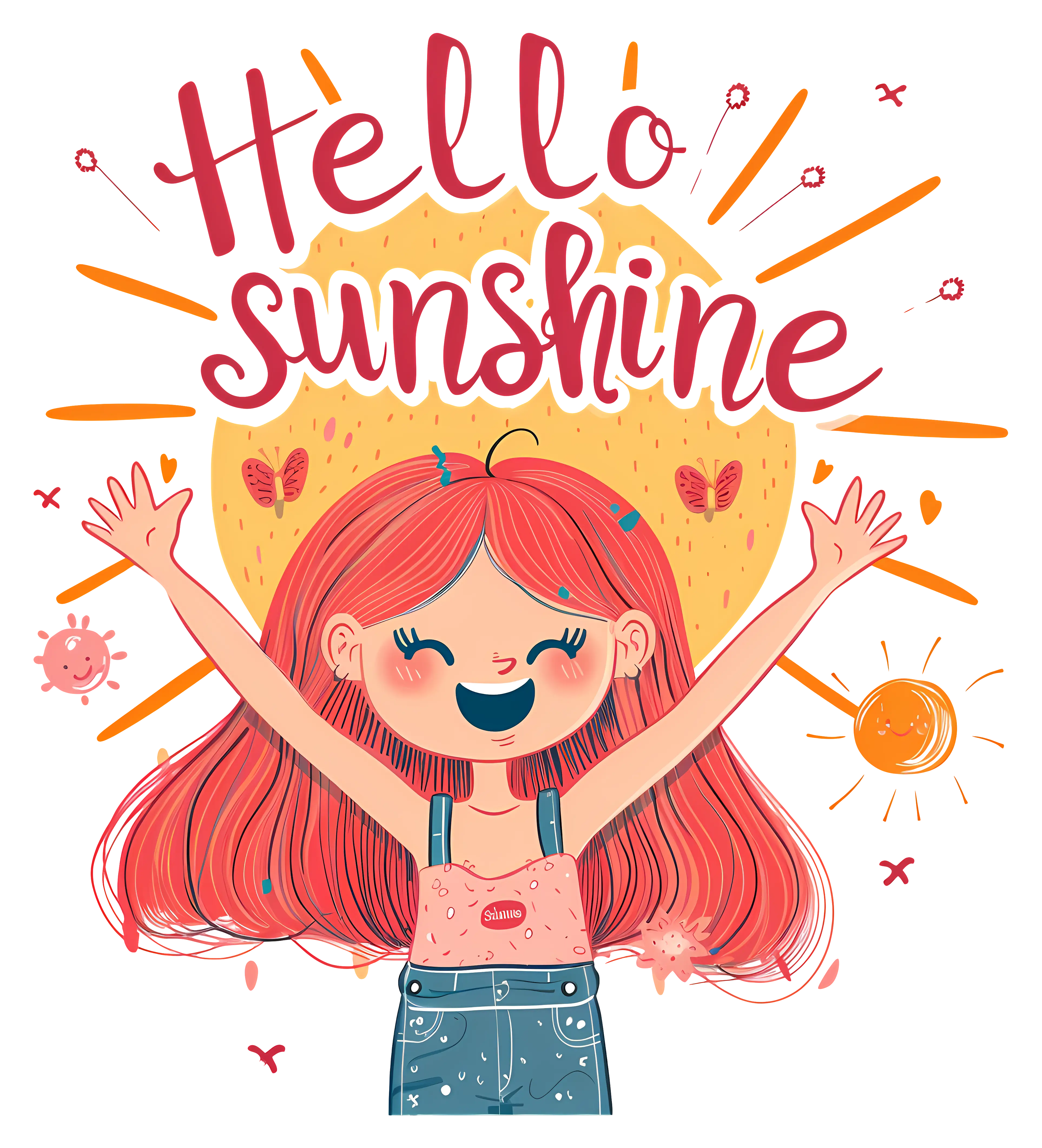 Happy Cartoon Girl with &#039;Hello Sunshine&#039; Text