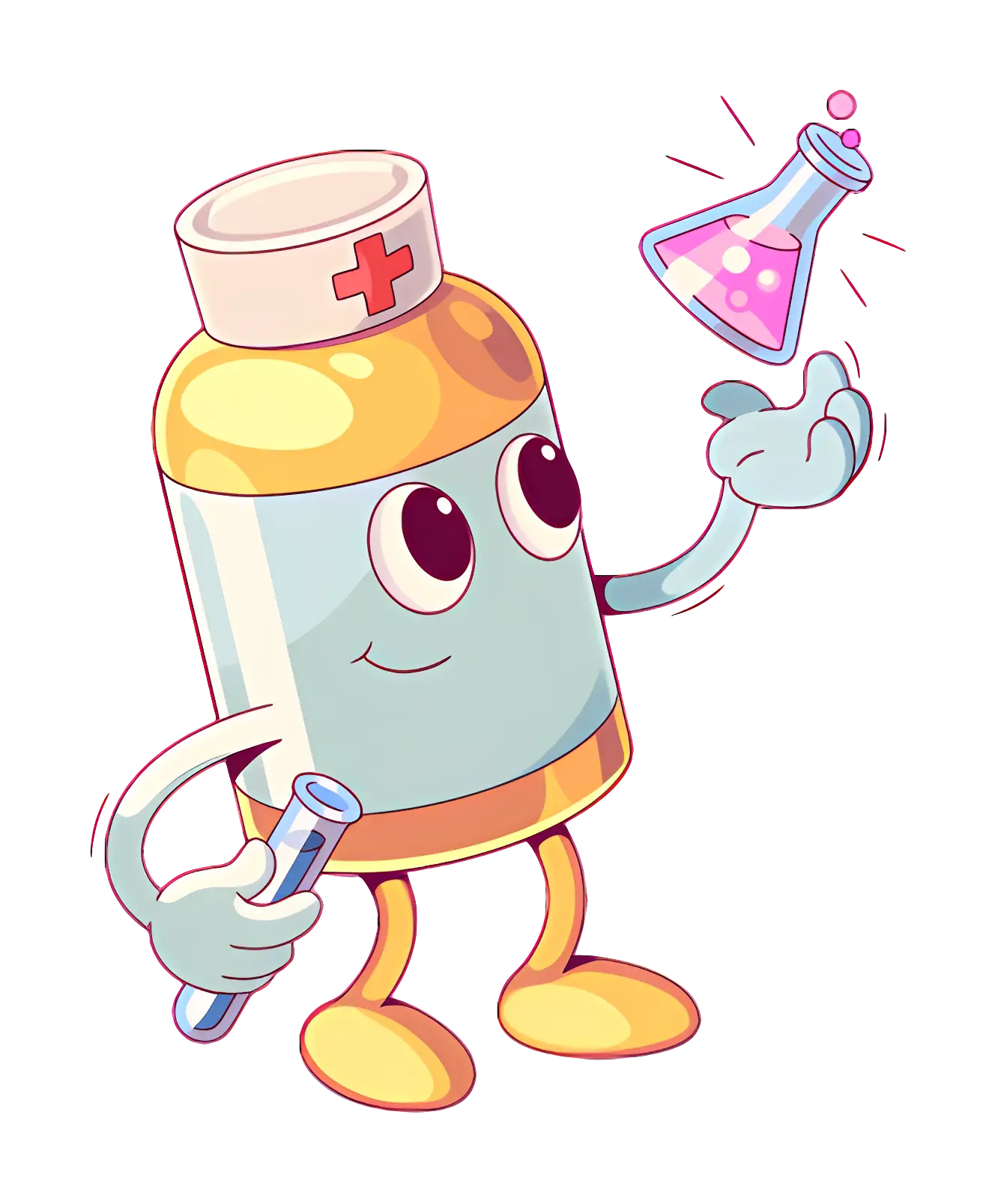Cartoon Medicine Bottle with Test Tube