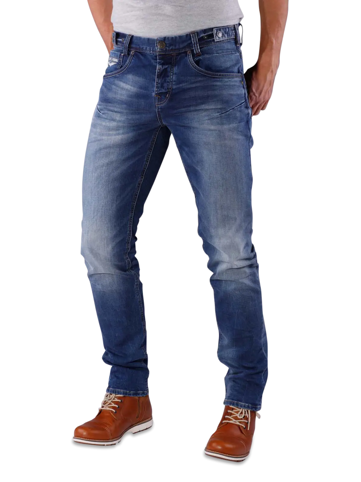 Faded Blue Denim Jeans Styled with Brown Shoes