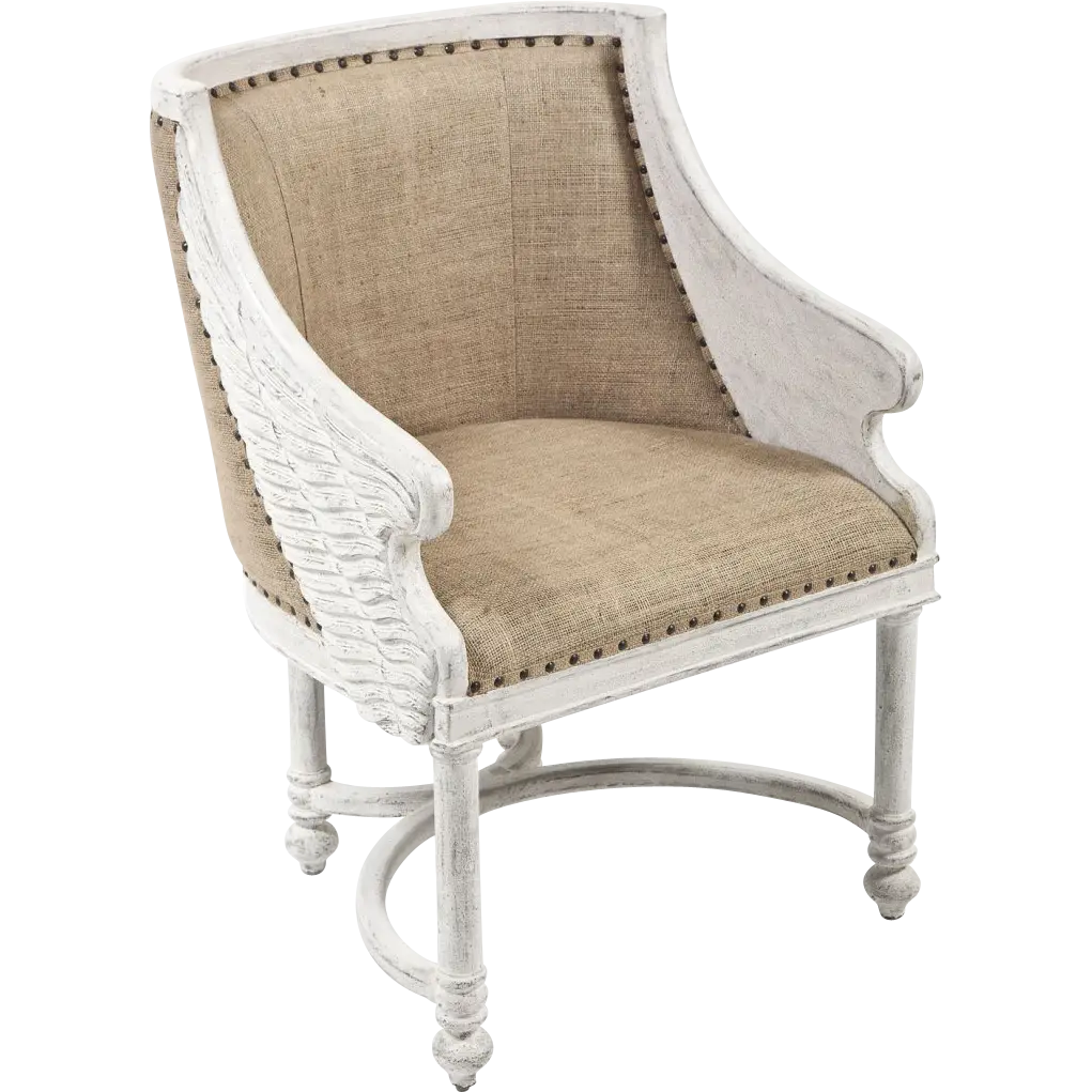 White Rustic Armchair with Fabric Upholstery