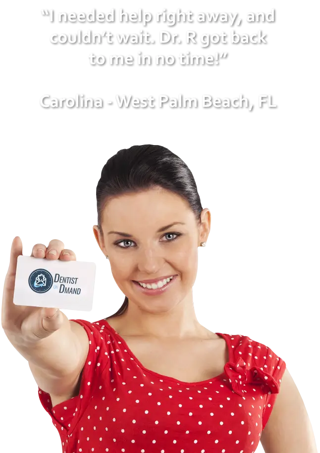 Woman Holding Dentist Card