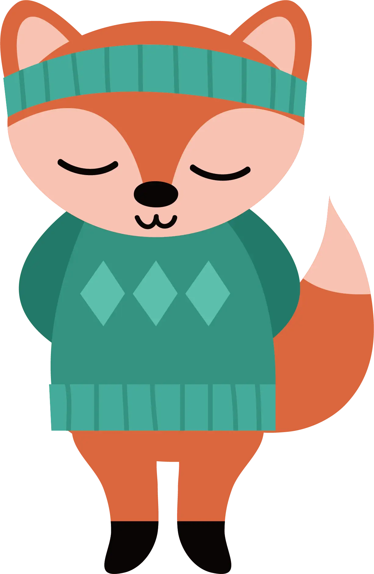 Cute Fox in Green Sweater Cartoon Illustration