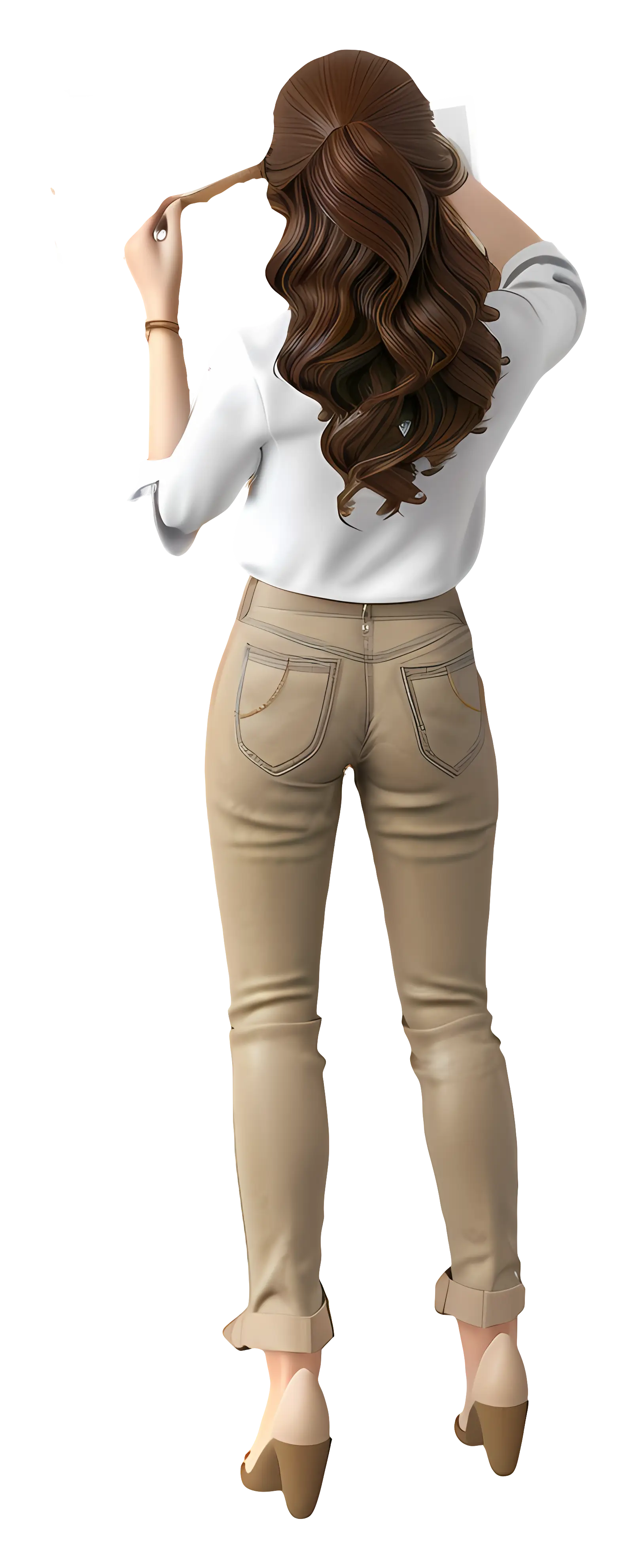 Woman with Curly Hair in Casual Outfit