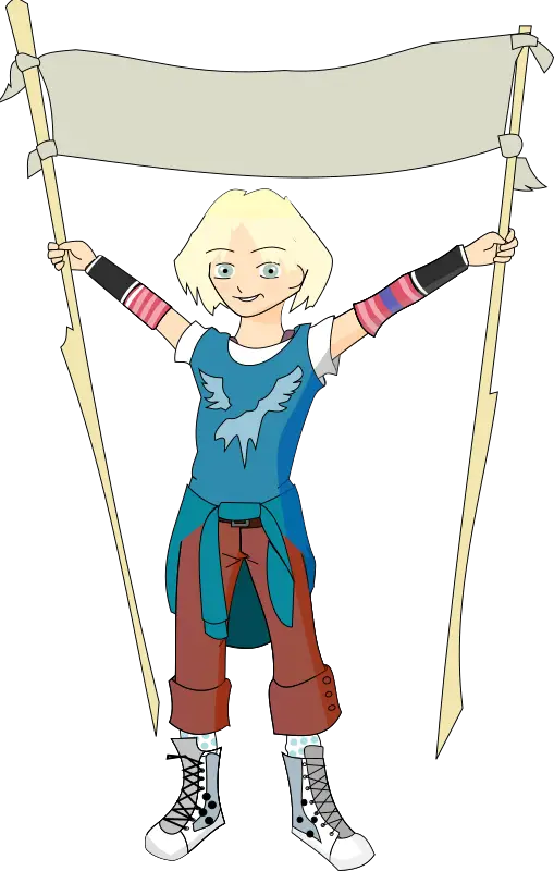 Cartoon Character Holding a Banner