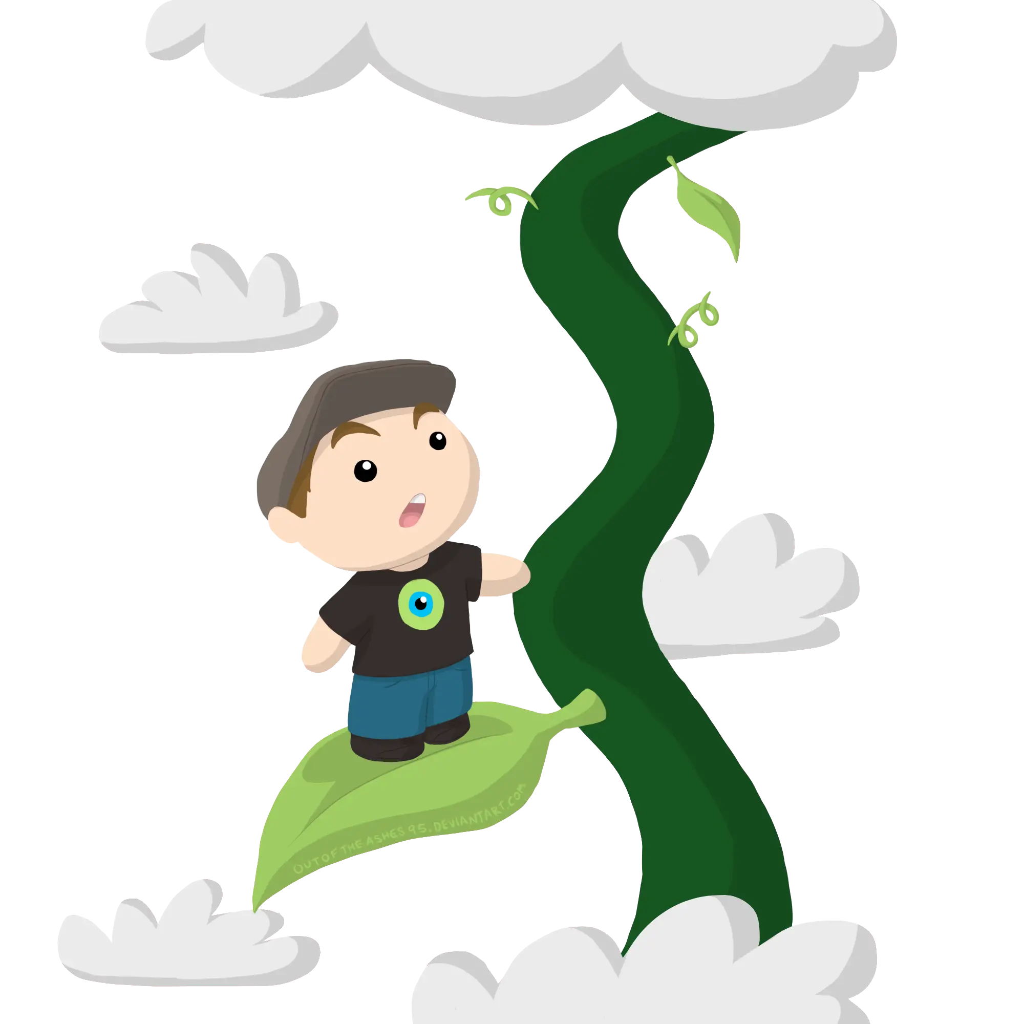 Cartoon Boy Climbing a Beanstalk