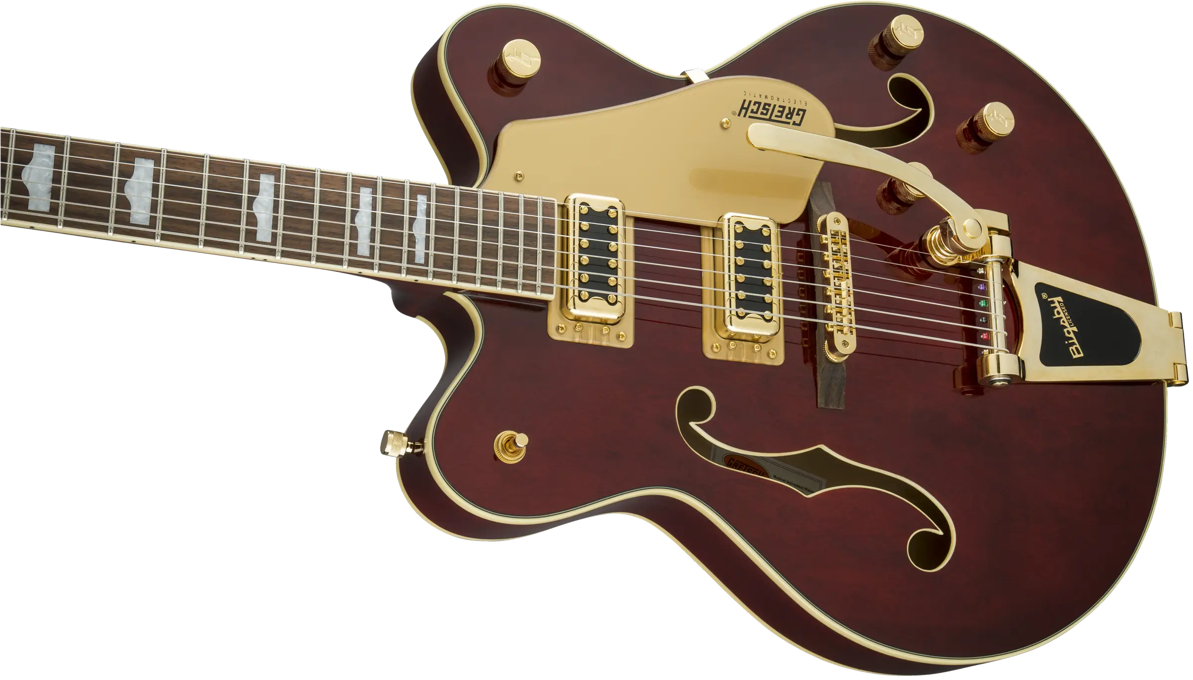Stylish Brown Electric Guitar with Gold Accents