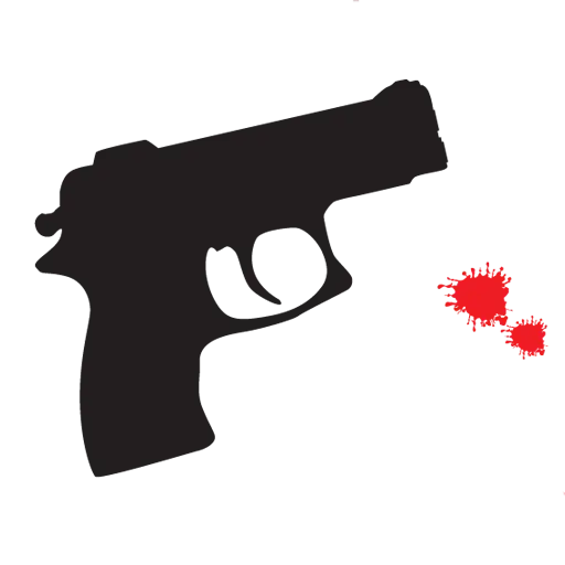 Black Pistol Silhouette with Red Blood Splashes