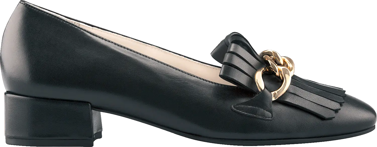 Elegant Black Leather Shoe with Gold Buckle