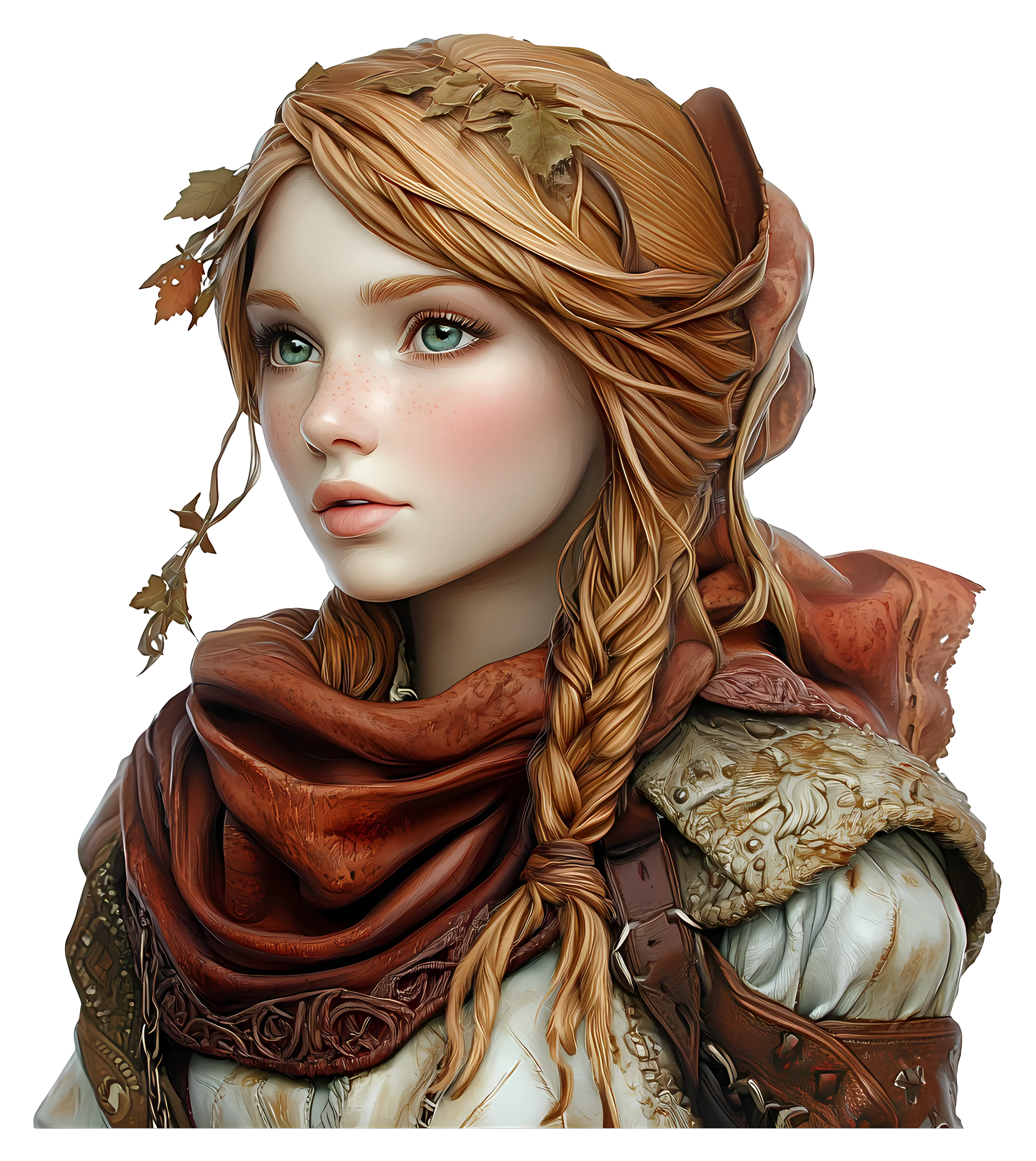 Girl with Braided Hair and Autumn Leaves