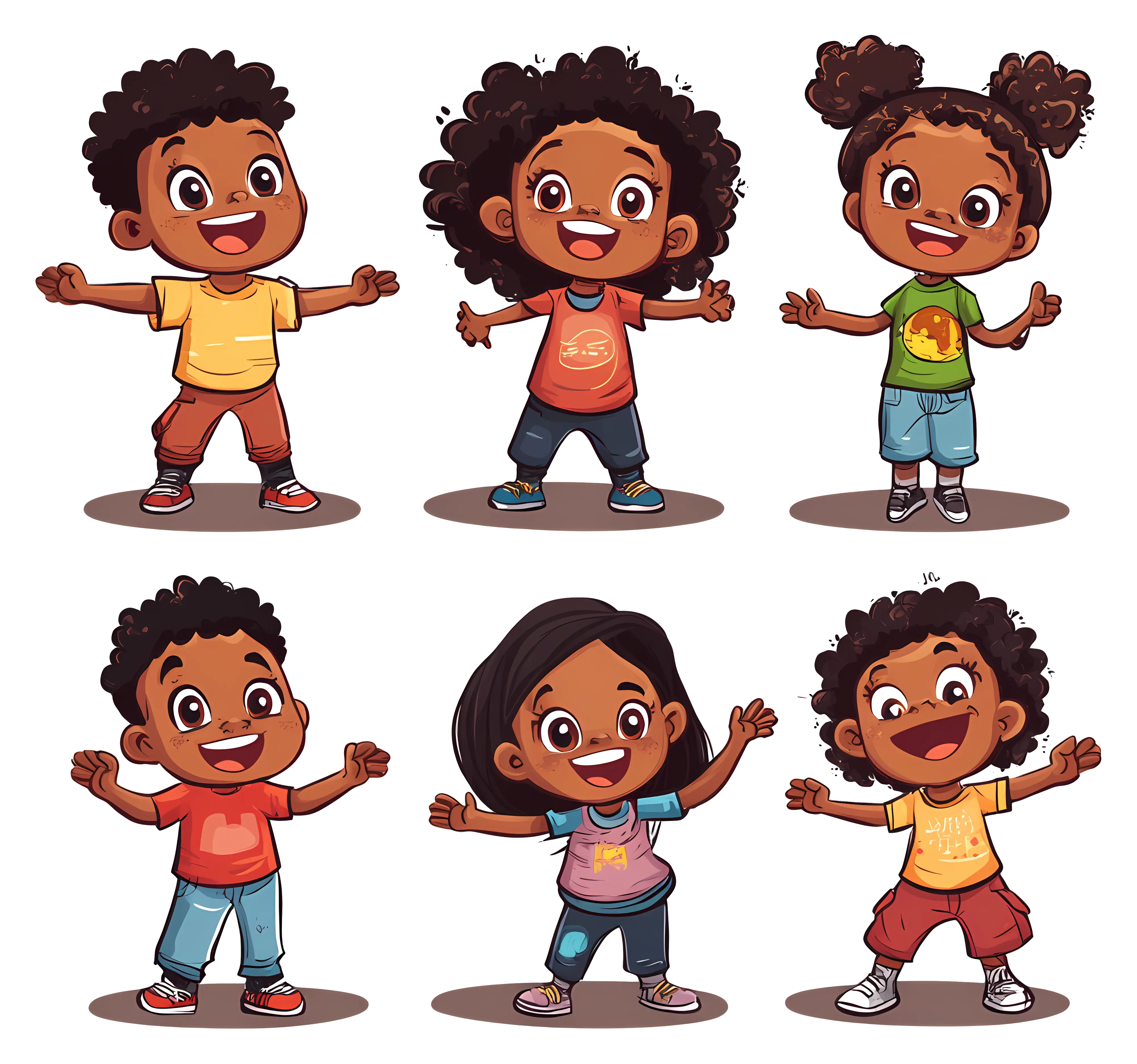 Diverse Group of Happy Cartoon Children