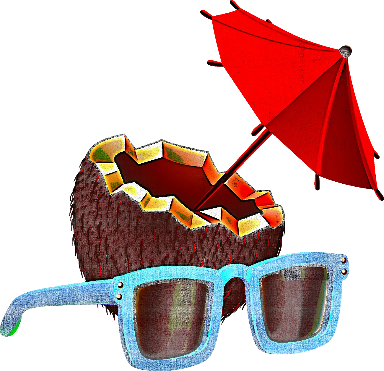Coconut Drink With Umbrella and Sunglasses