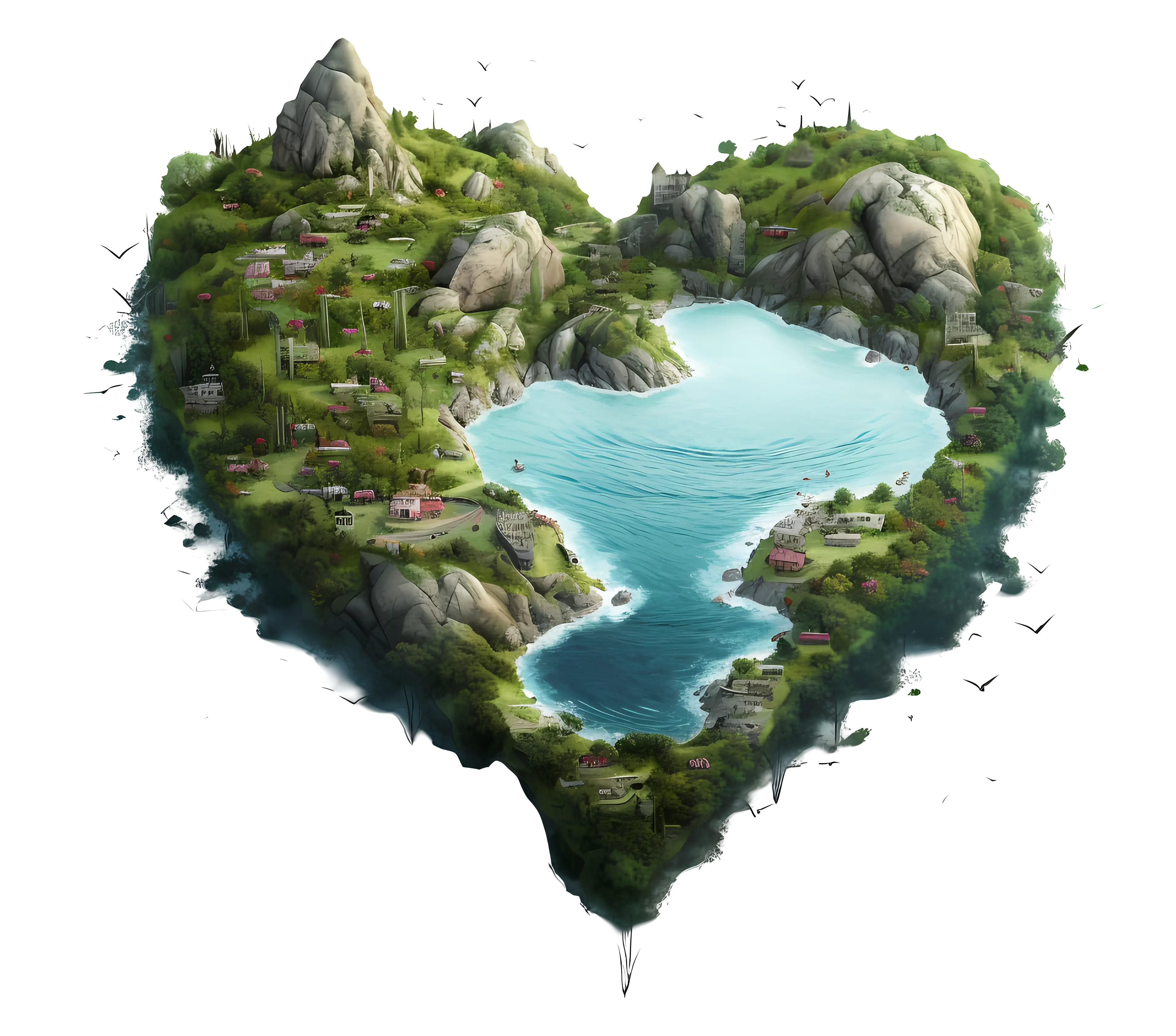 Heart-Shaped Floating Island with Lake