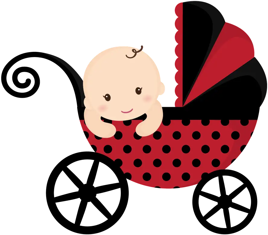 Baby in a Red and Black Stroller
