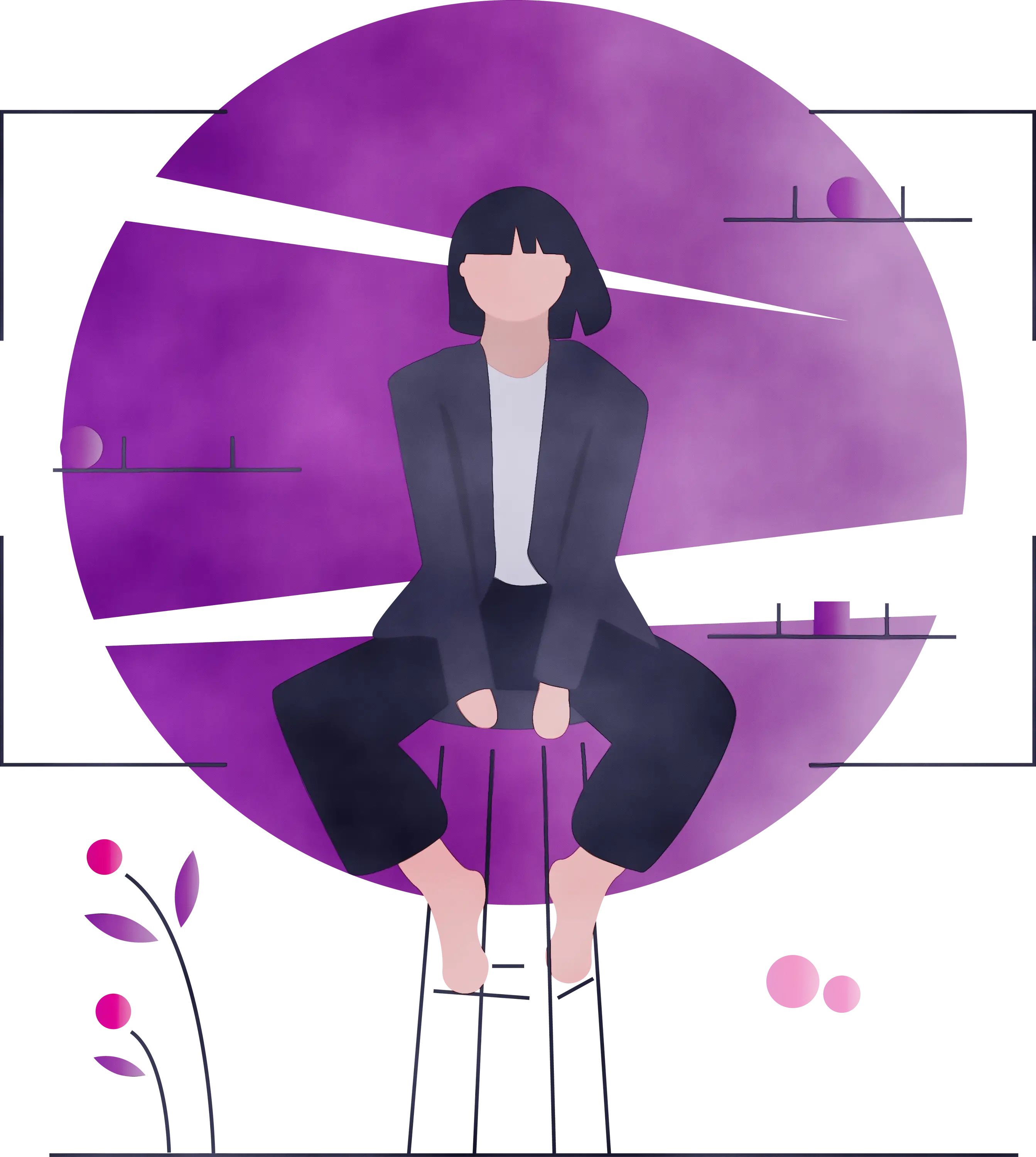 Stylized Woman Sitting with Abstract Background
