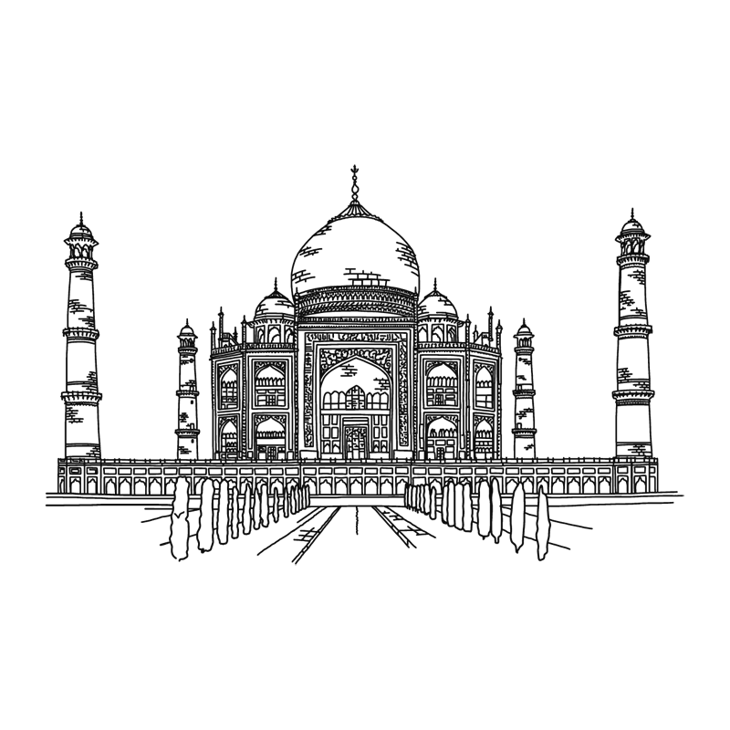 Taj Mahal Artistic Sketch in Black and White