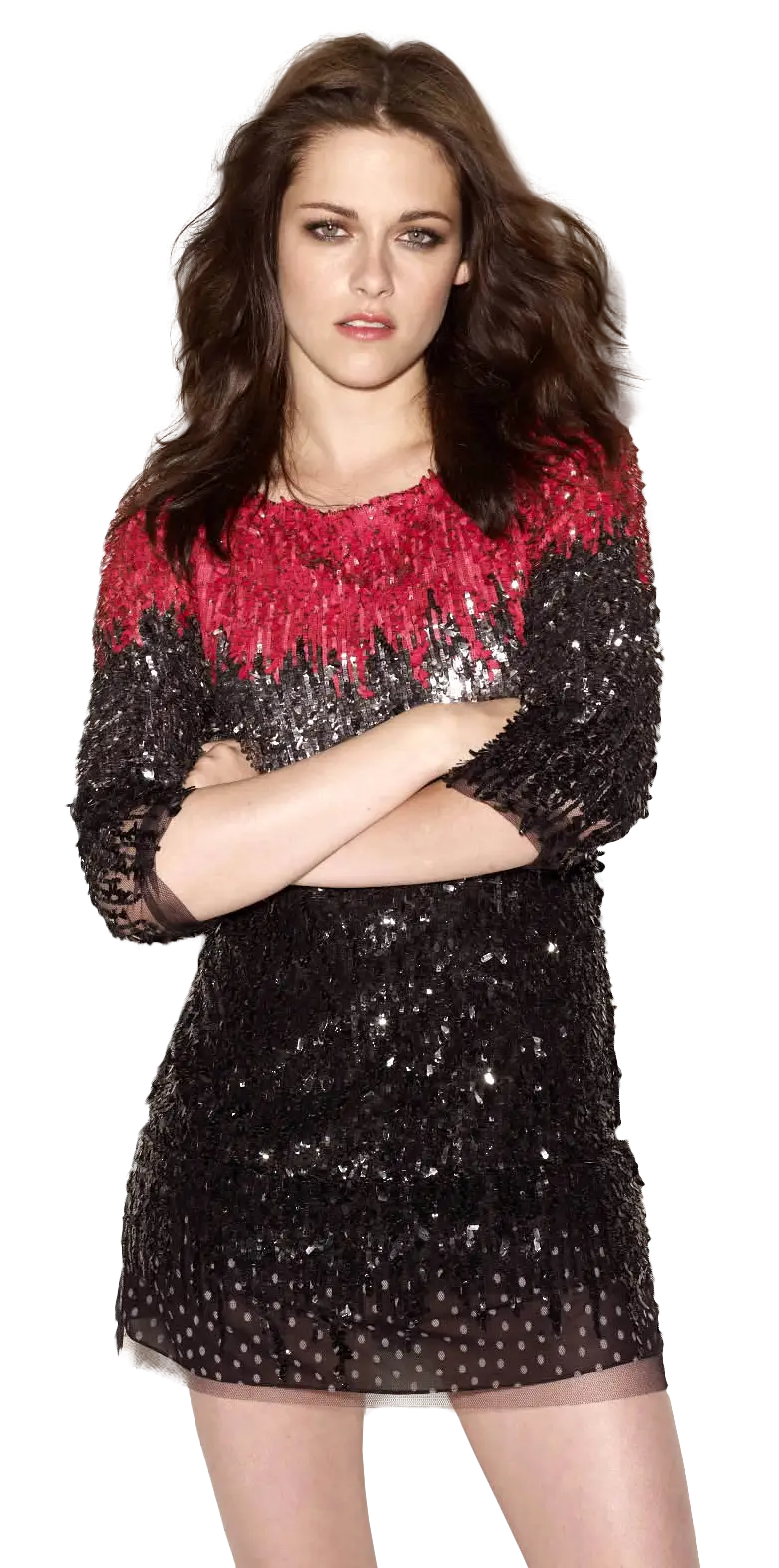 Woman in Red and Black Sequin Dress