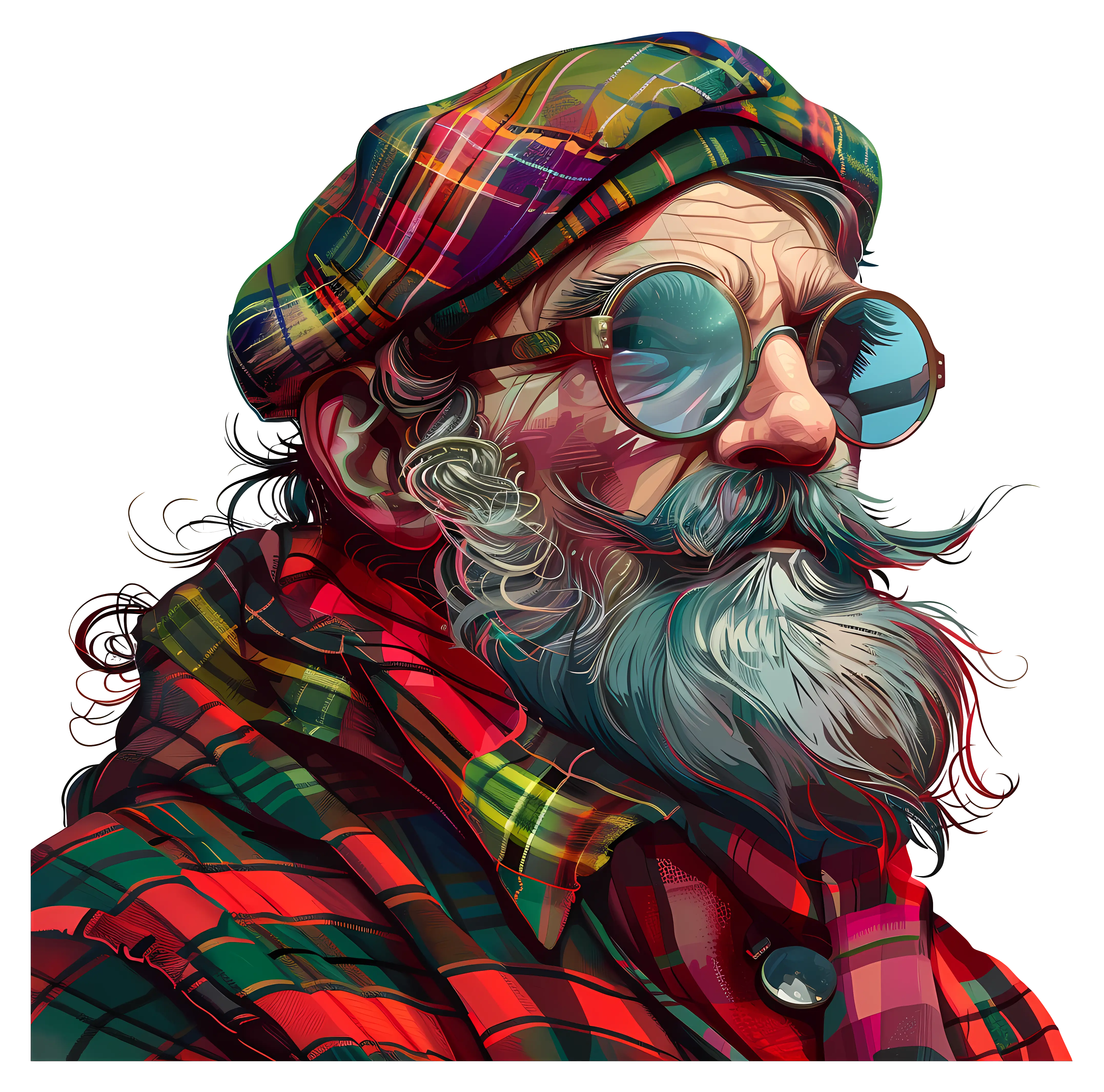 Old Man in Plaid Attire