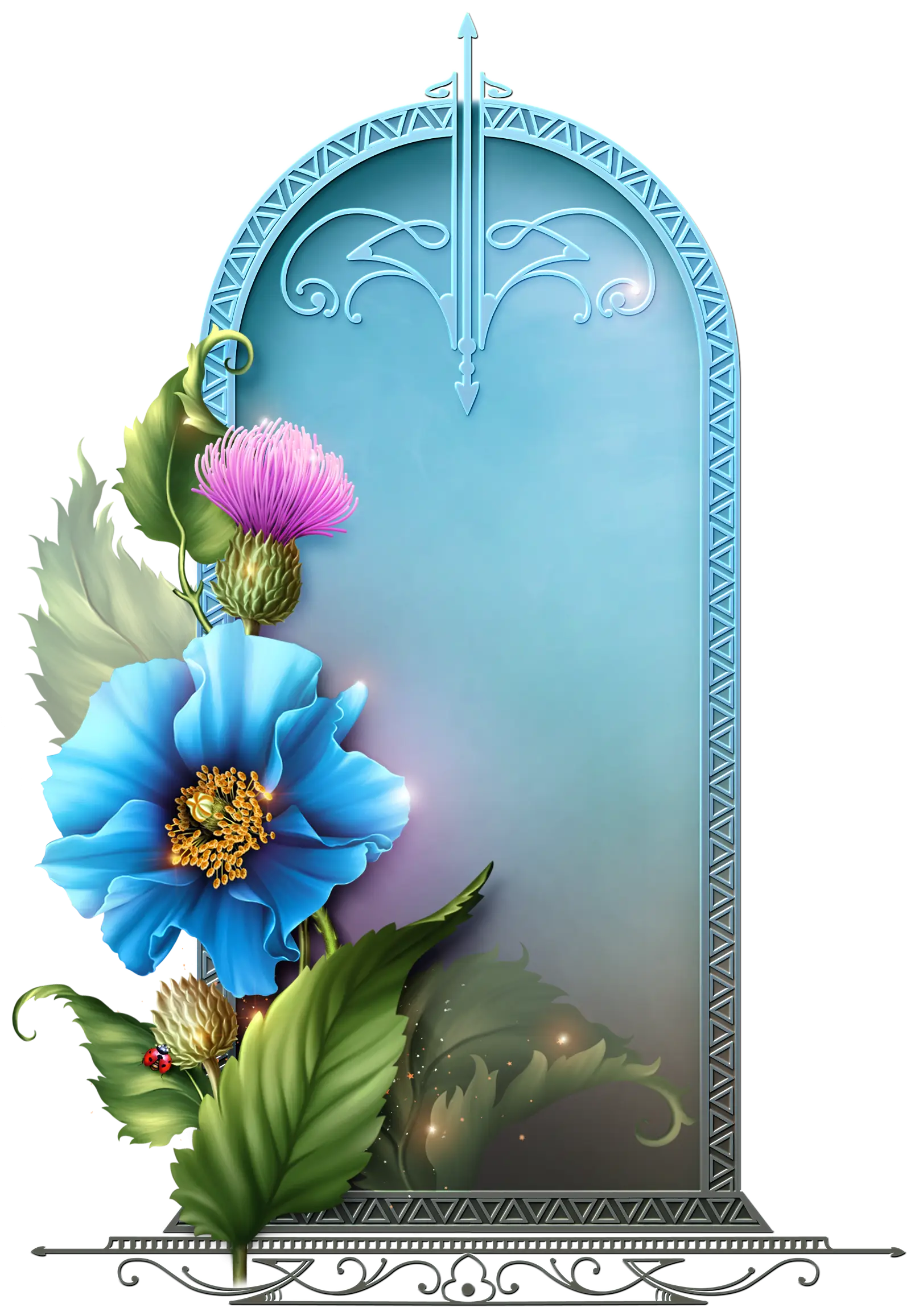 Decorative Floral Frame with Blue Flowers
