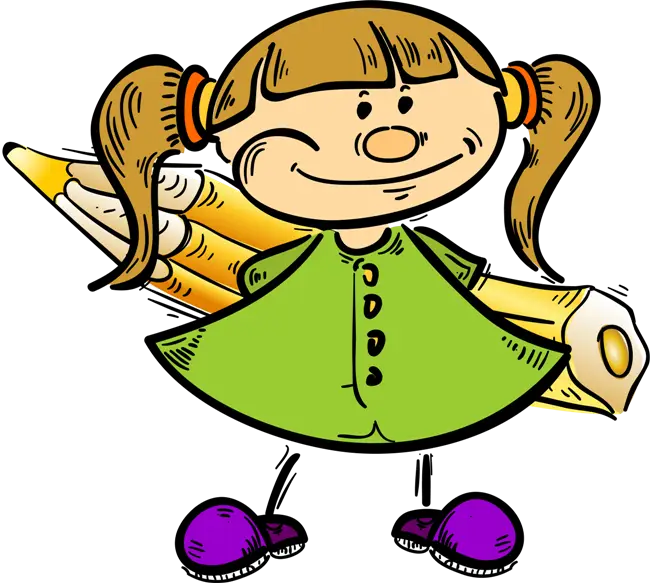 Cute Girl Cartoon Holding a Pencil