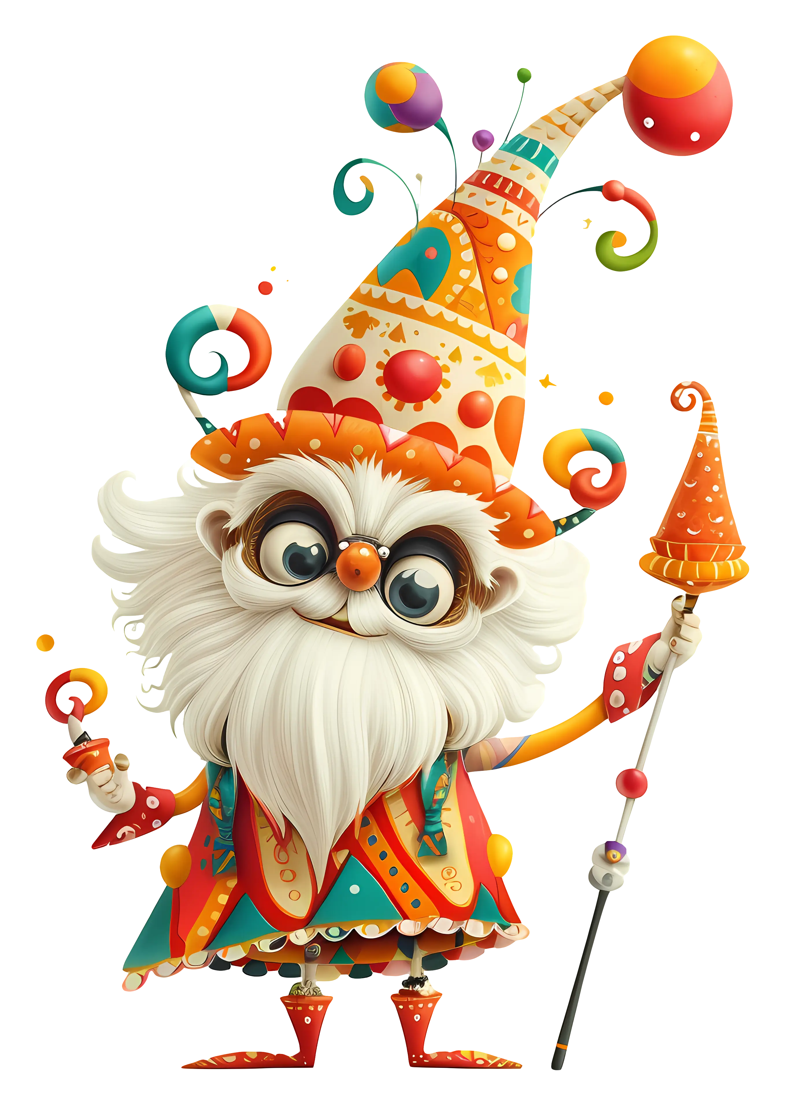 Colorful Wizard with Hat and Staff