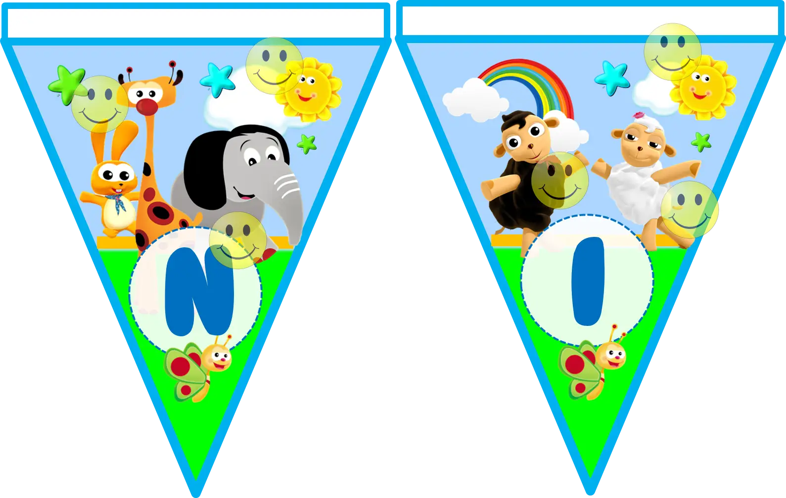Triangle Banners with Cartoon Characters