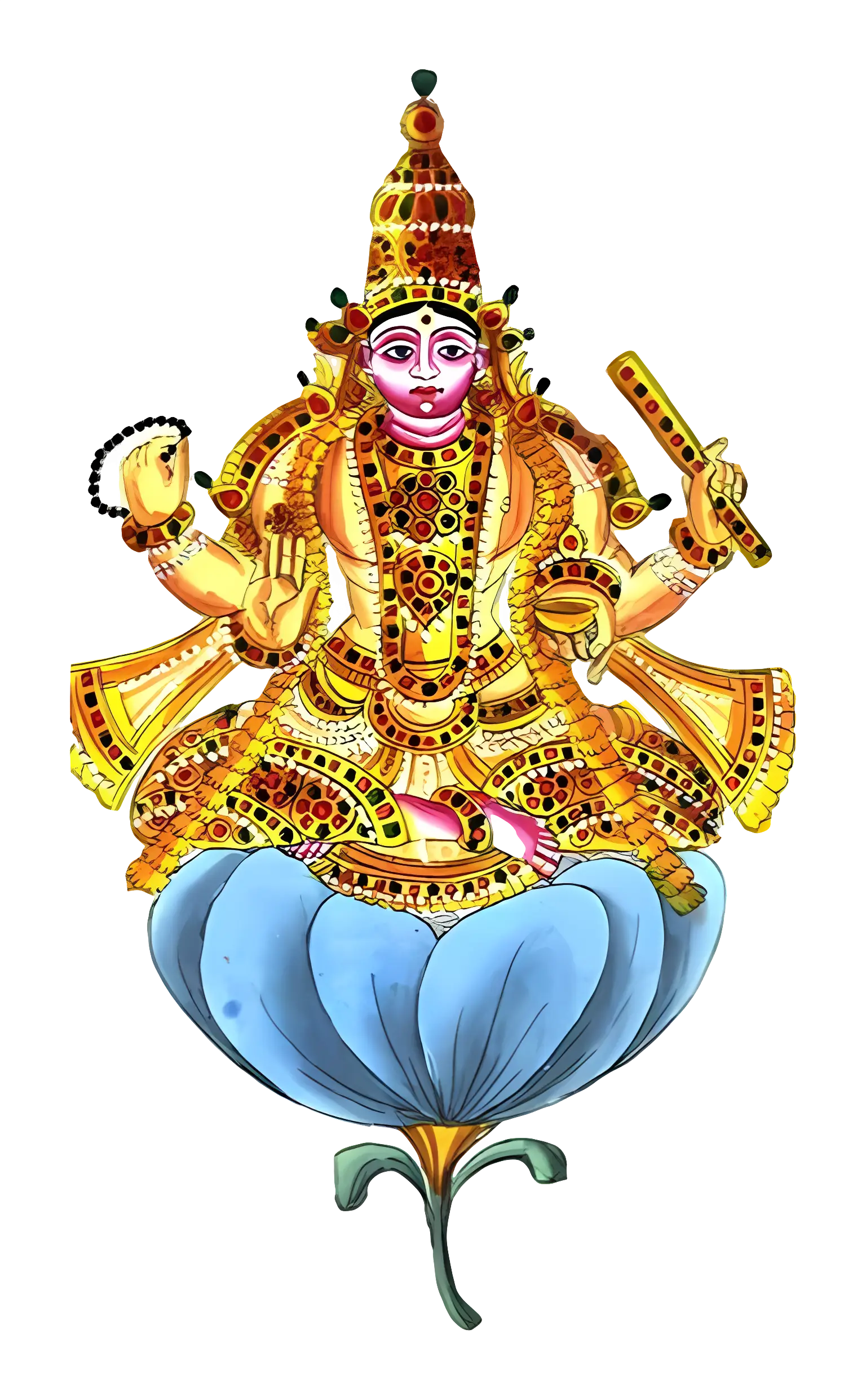 Hindu Deity Illustration with Lotus Flower
