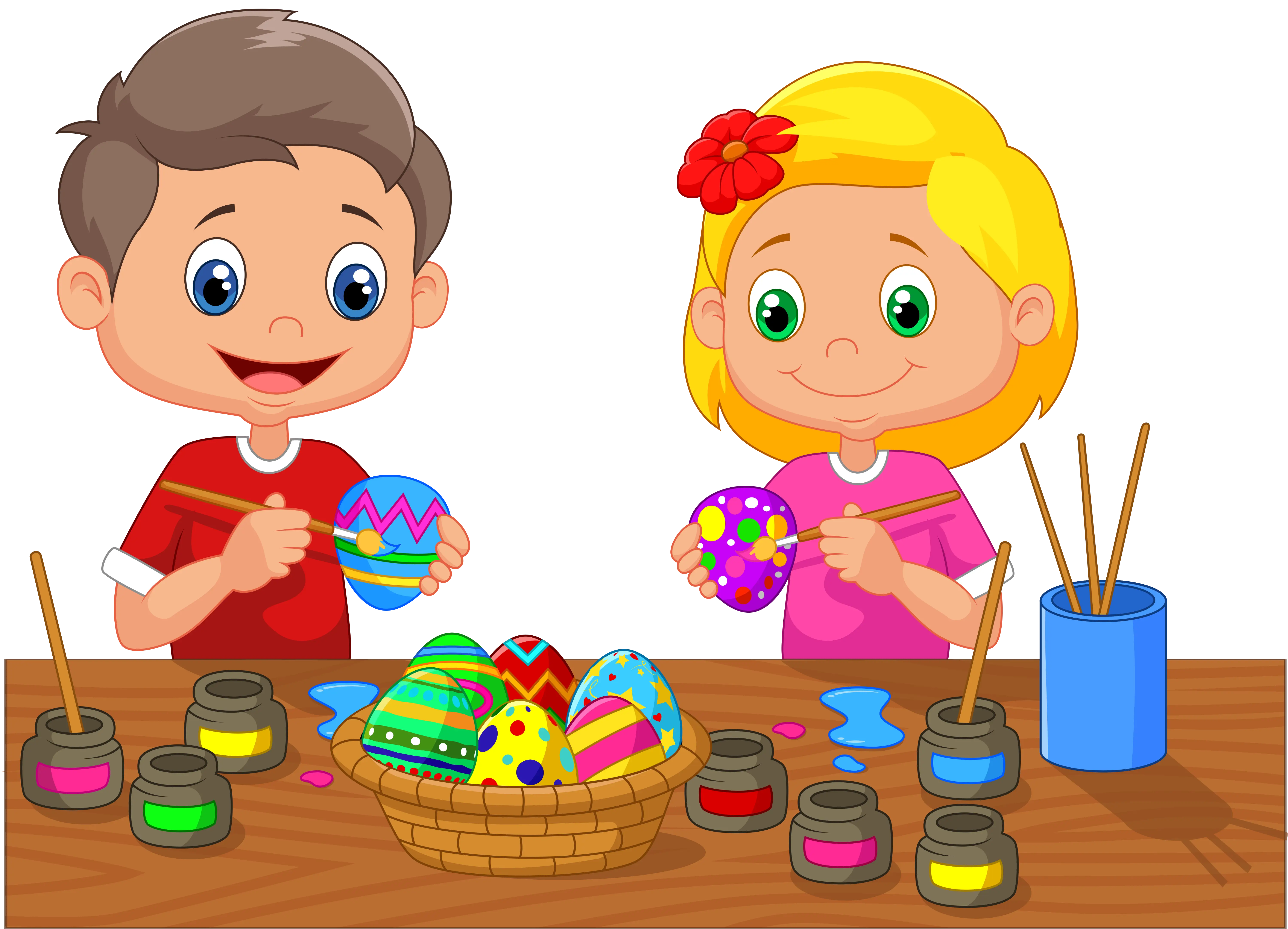 Children Painting Colorful Easter Eggs