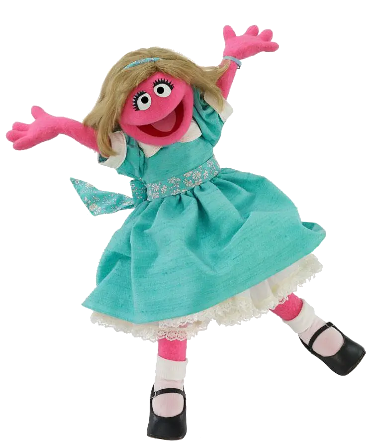Pink Muppet in Blue Dress