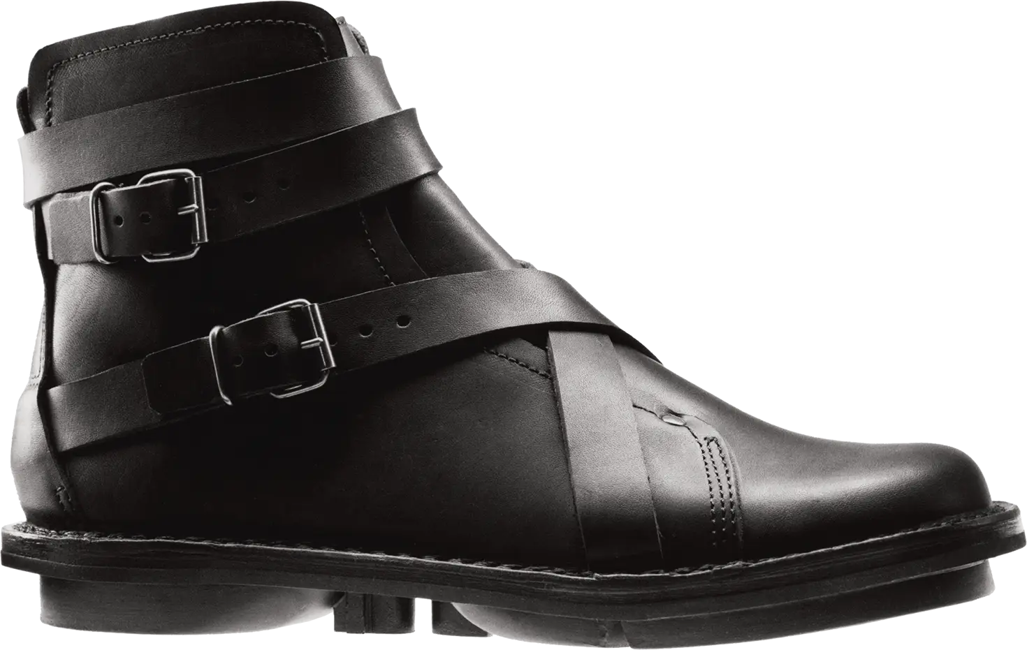 Black Leather Boot with Stylish Strap Design