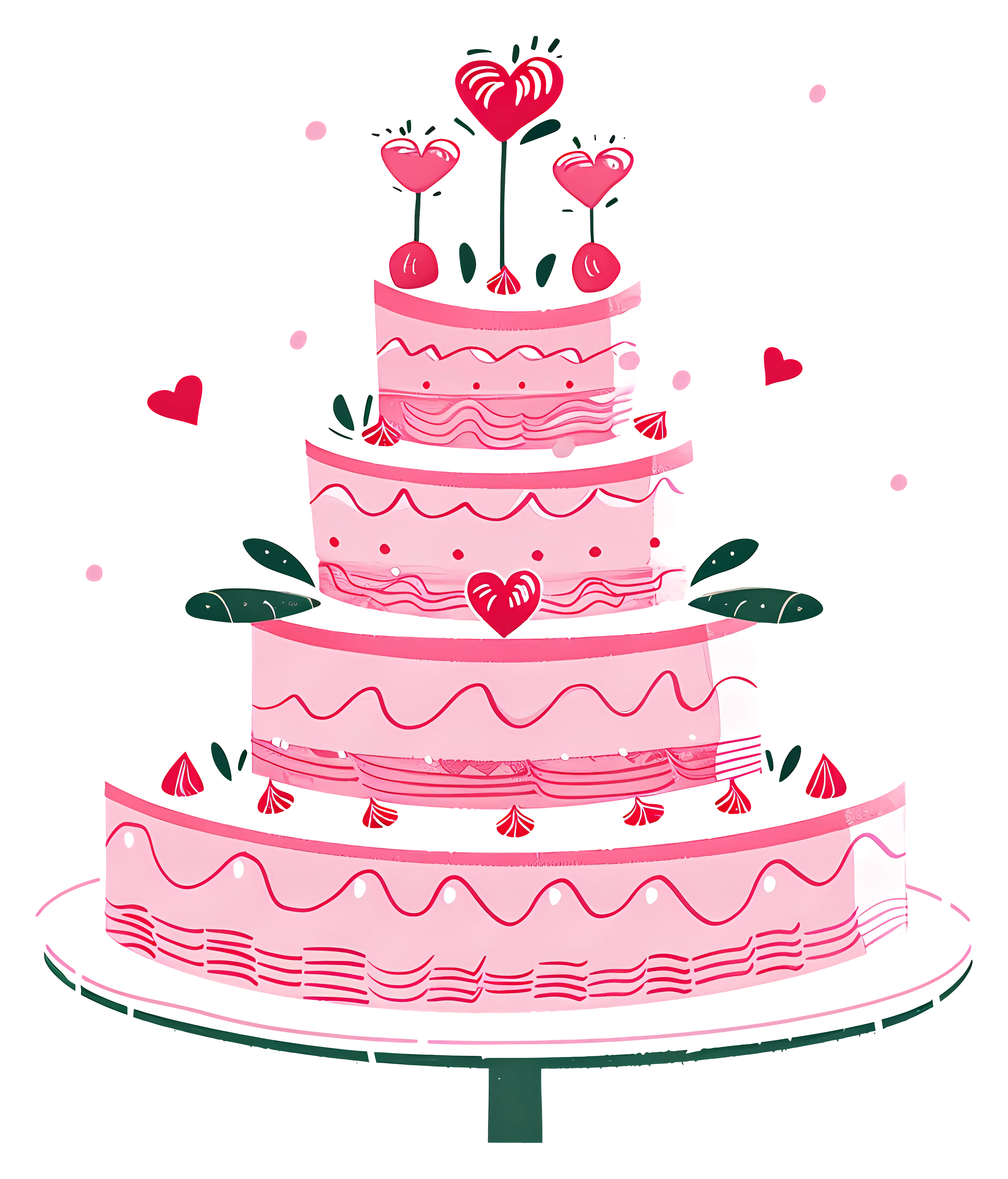 Pink Layered Cake with Hearts