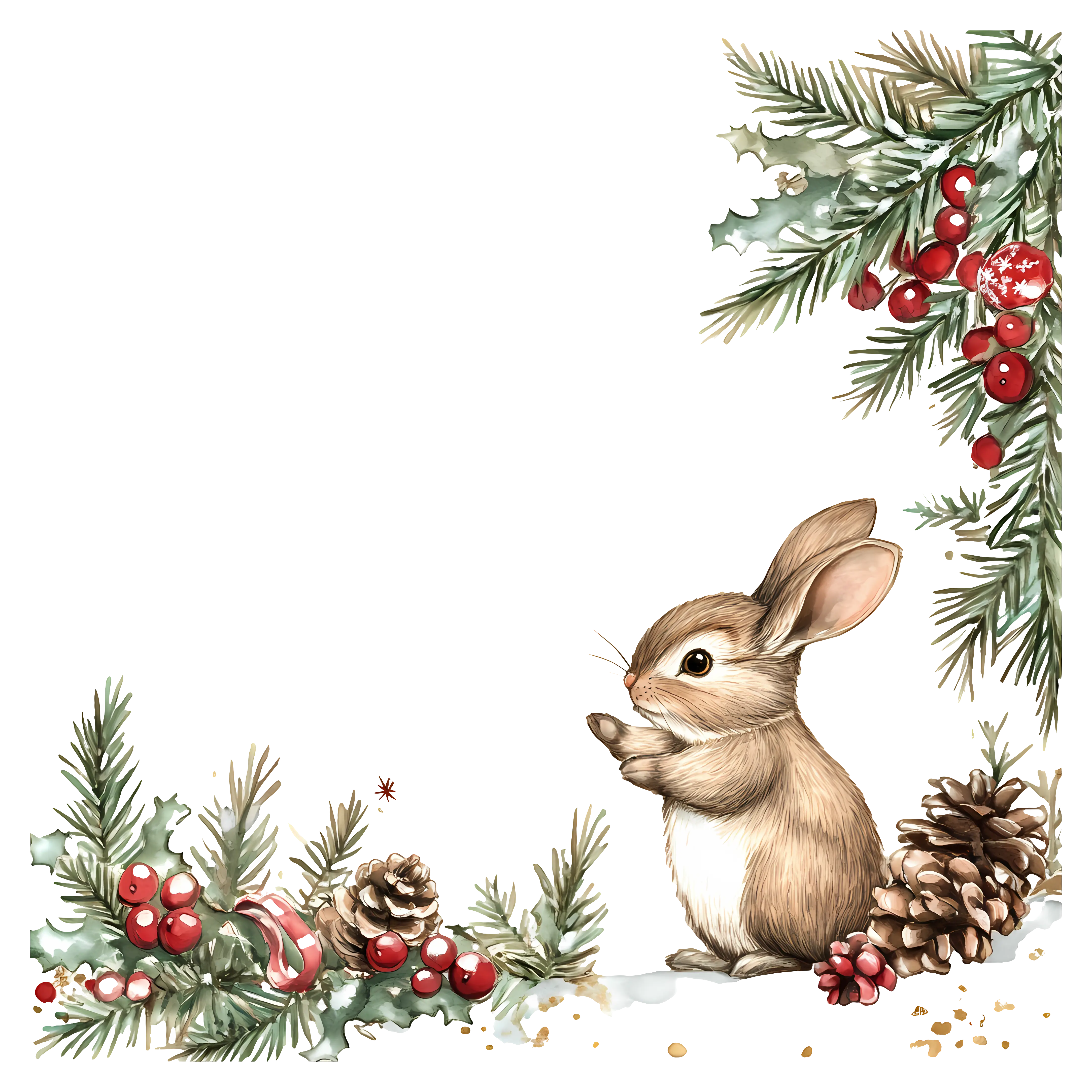 Rabbit with Festive Pine Branches