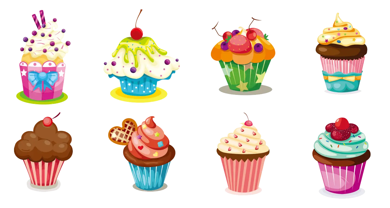 Colorful Cartoon Cupcakes Illustration