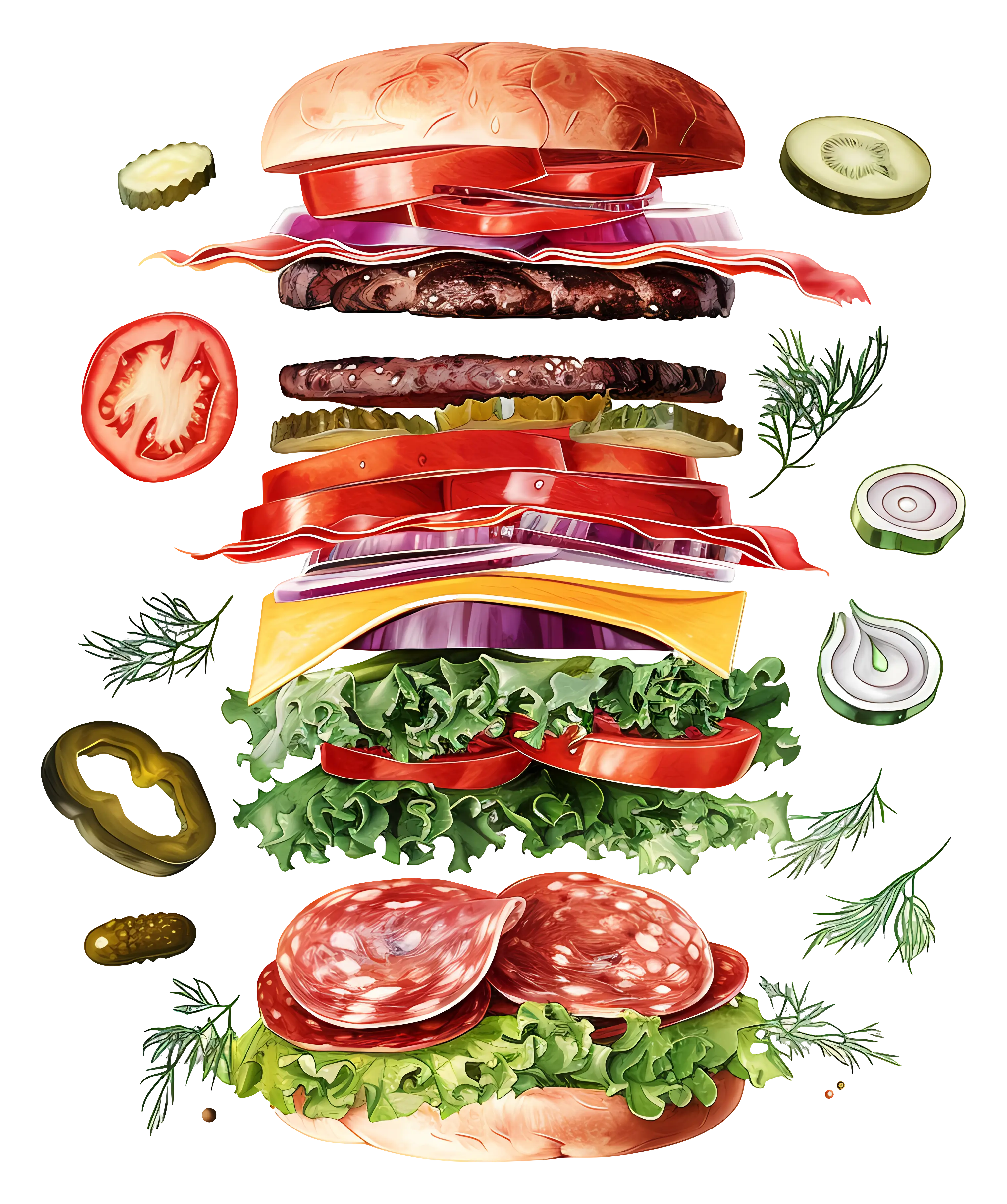 Detailed Illustration of Burger Layers