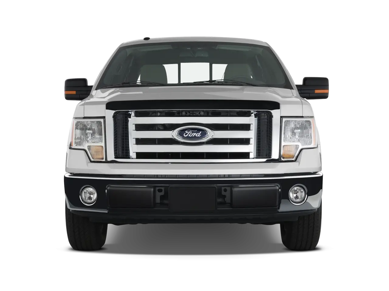 Front View of a White Pickup Truck