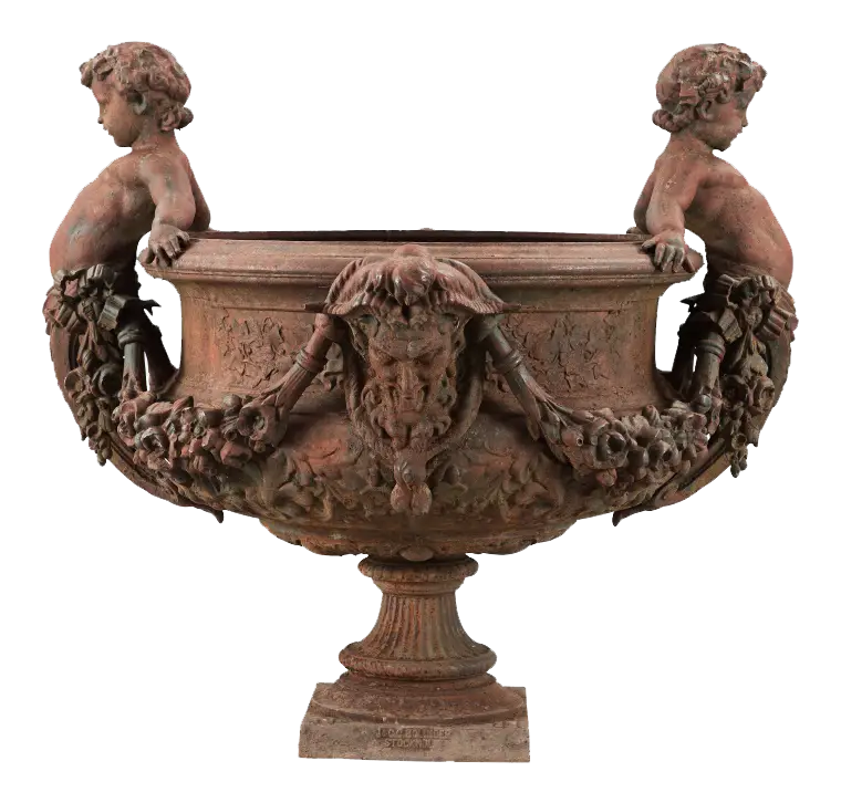 Ornate Decorative Planter with Cherub Design