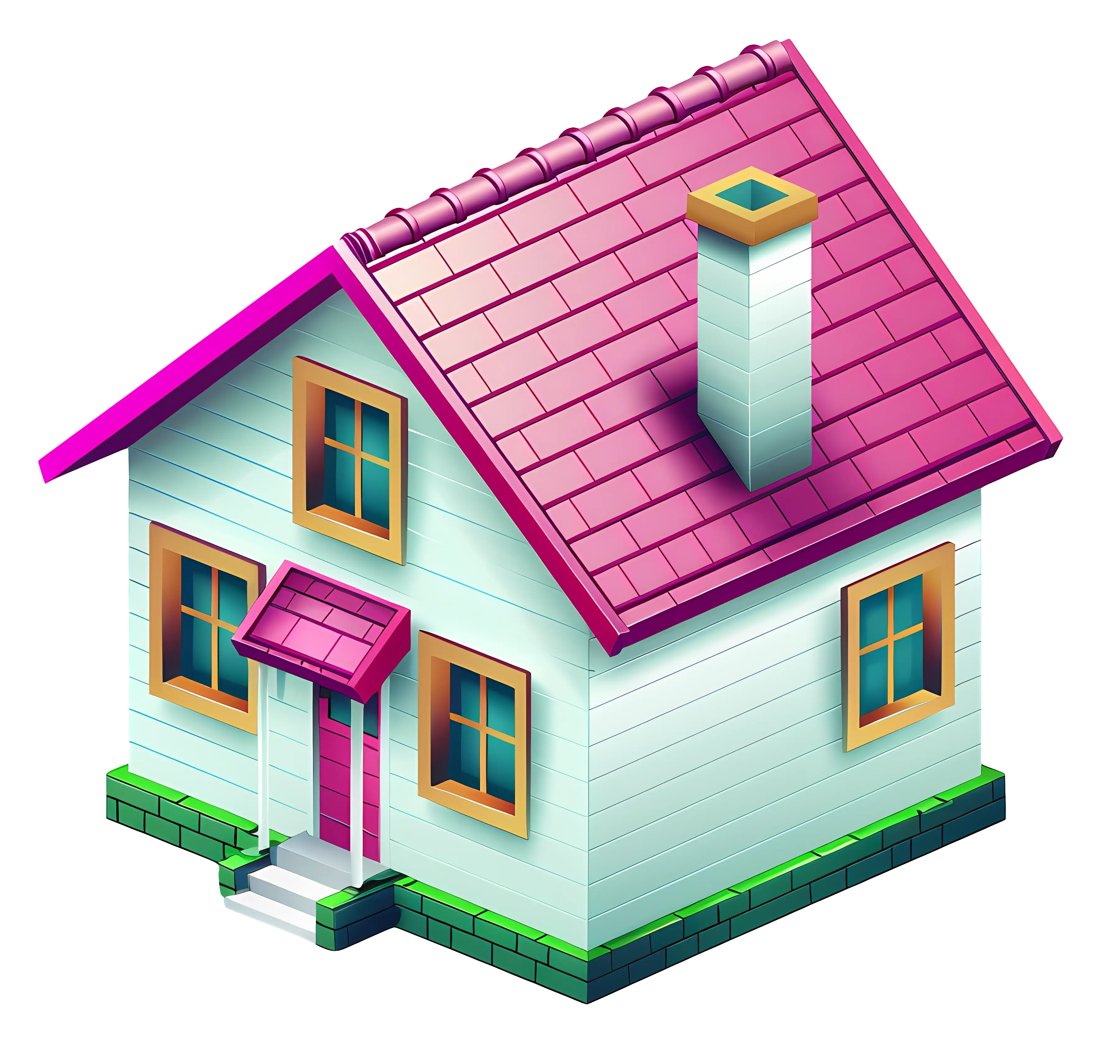 Classic Pink-Roofed House Illustration