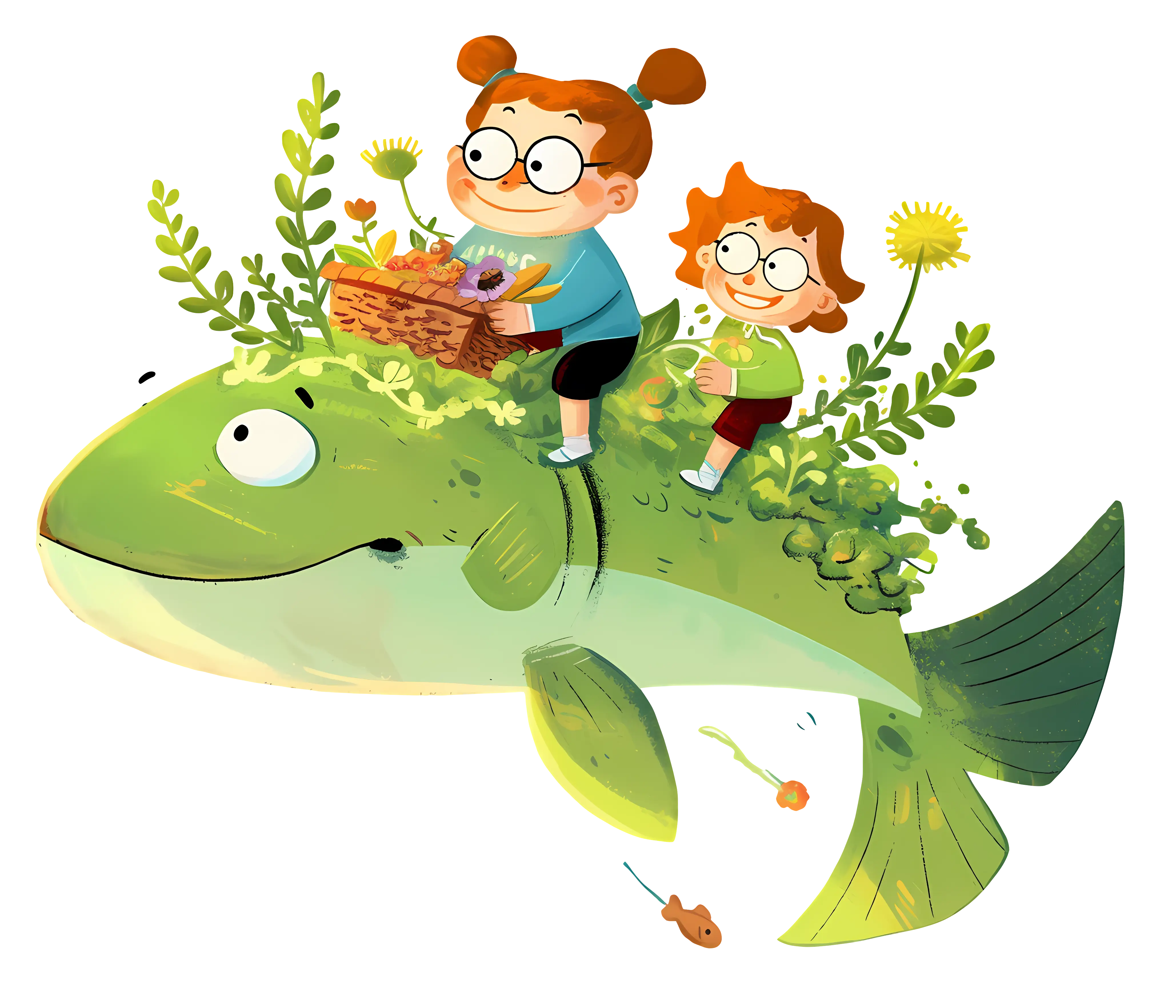 Children Riding a Giant Fish