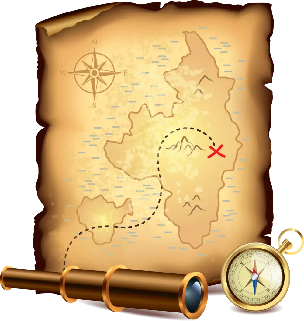 Treasure Map with Compass and Telescope