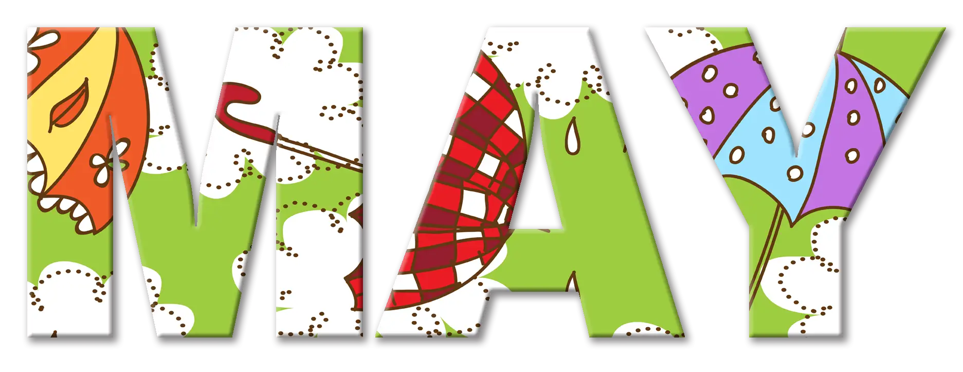 Colorful May Text with Patterns