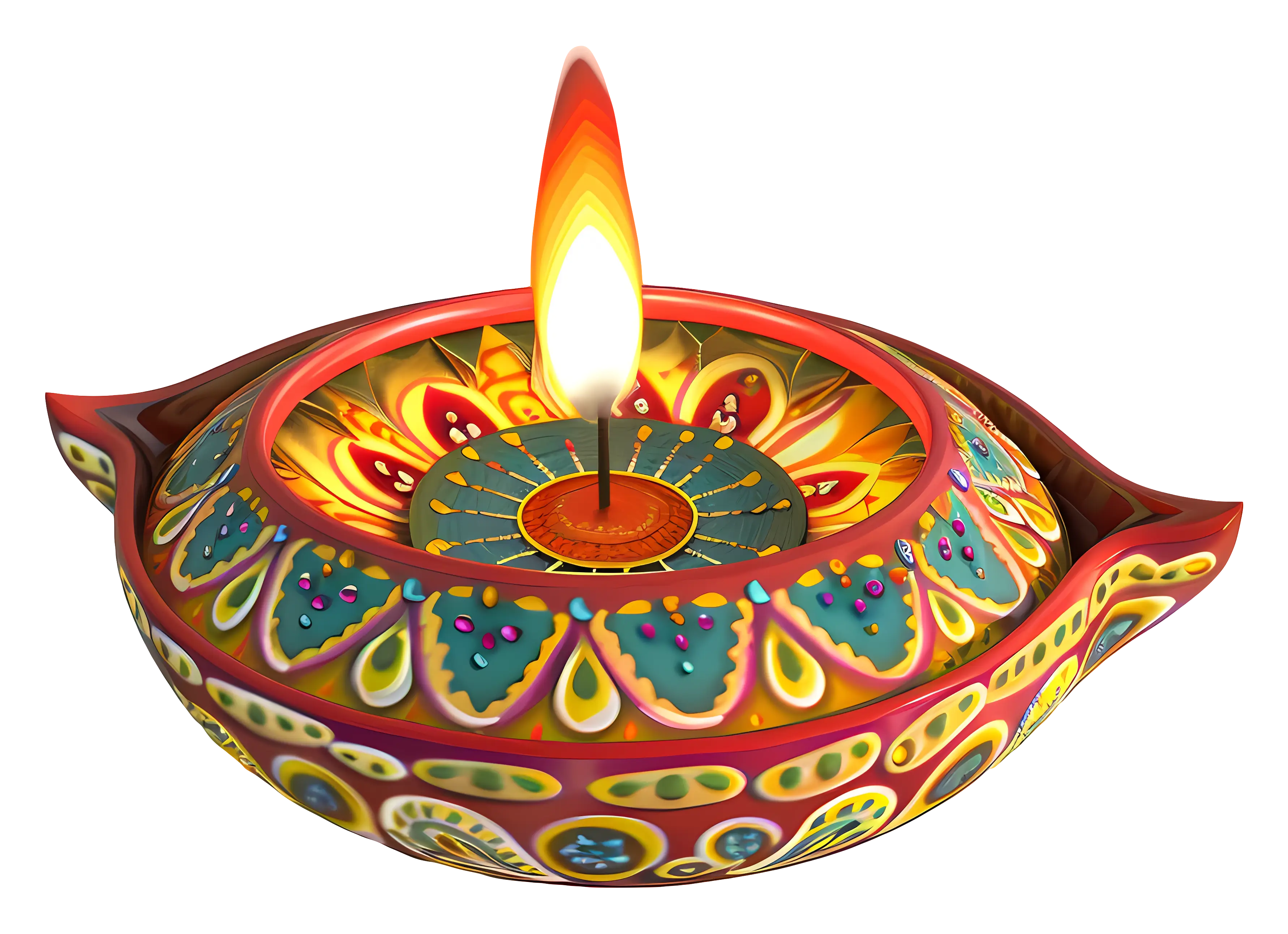 Decorative Diya with Glowing Flame for Diwali
