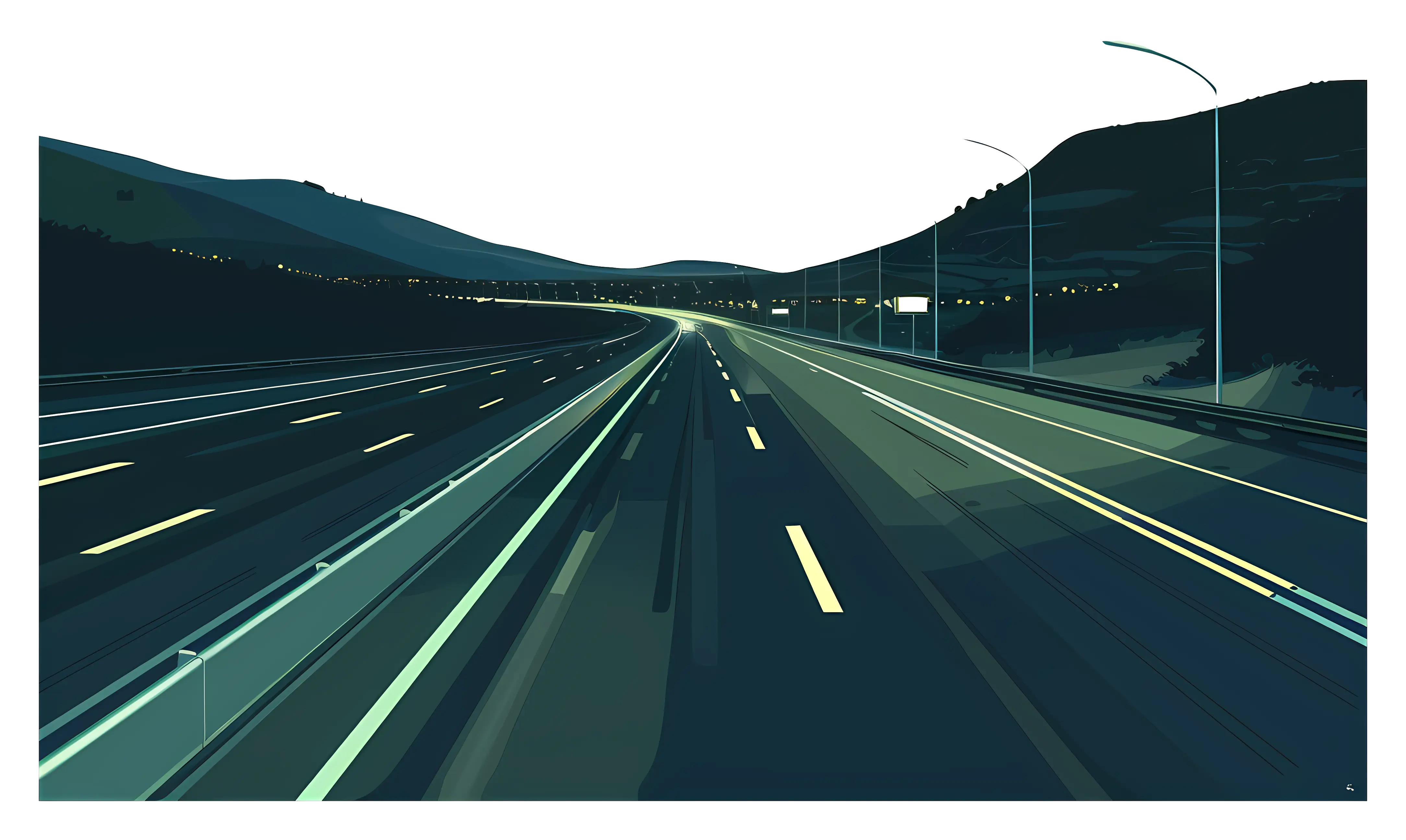 Nighttime Highway with Streetlights
