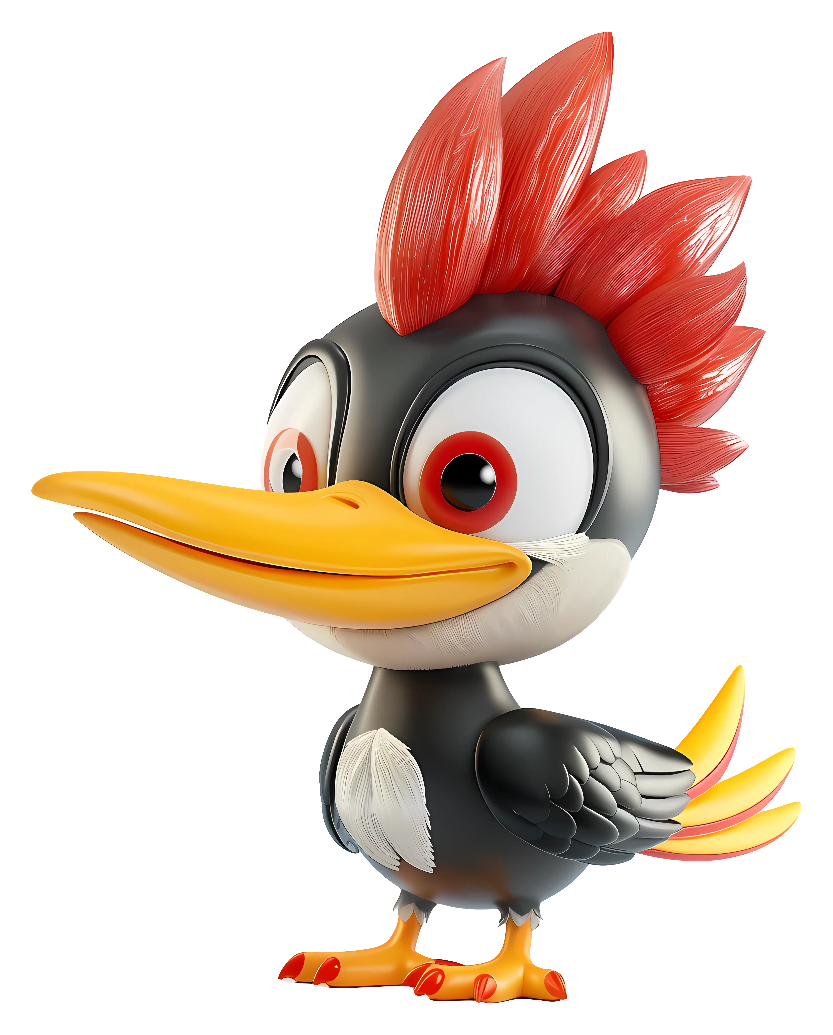 Black Bird with Red Mohawk Cartoon Style