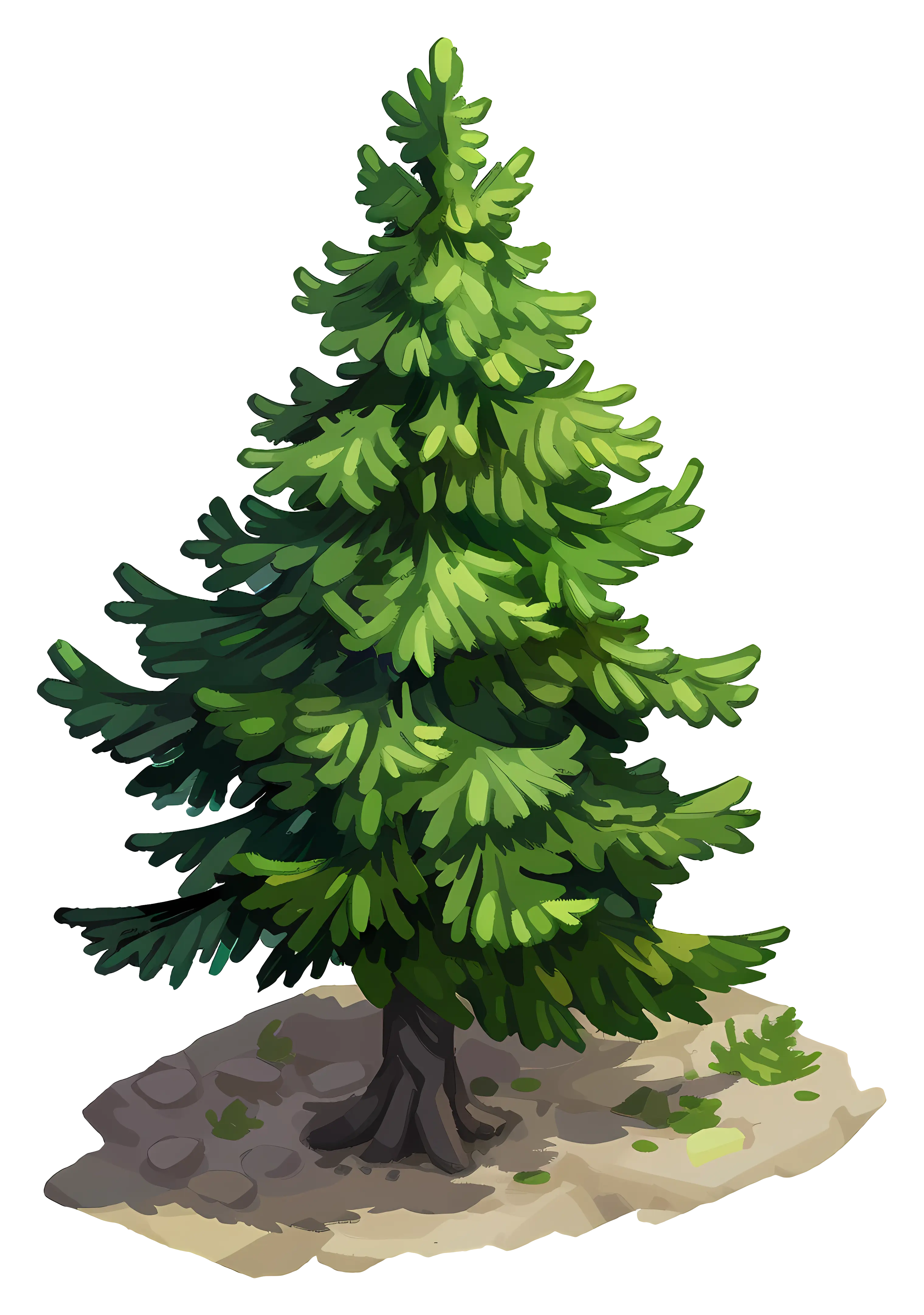 Green Pine Tree Illustration with Soil Base
