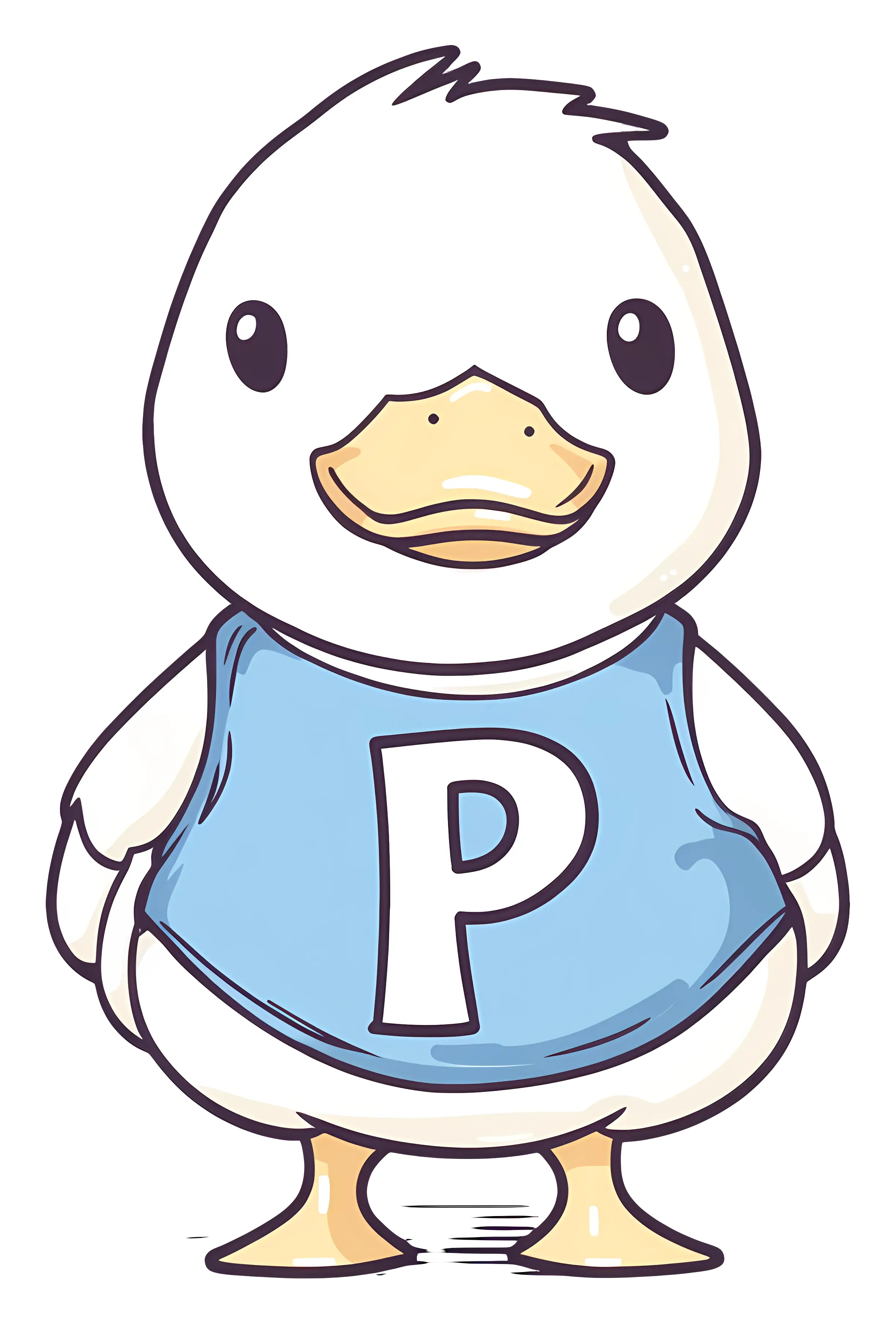 Cartoon Duck with Letter P on Blue Shirt